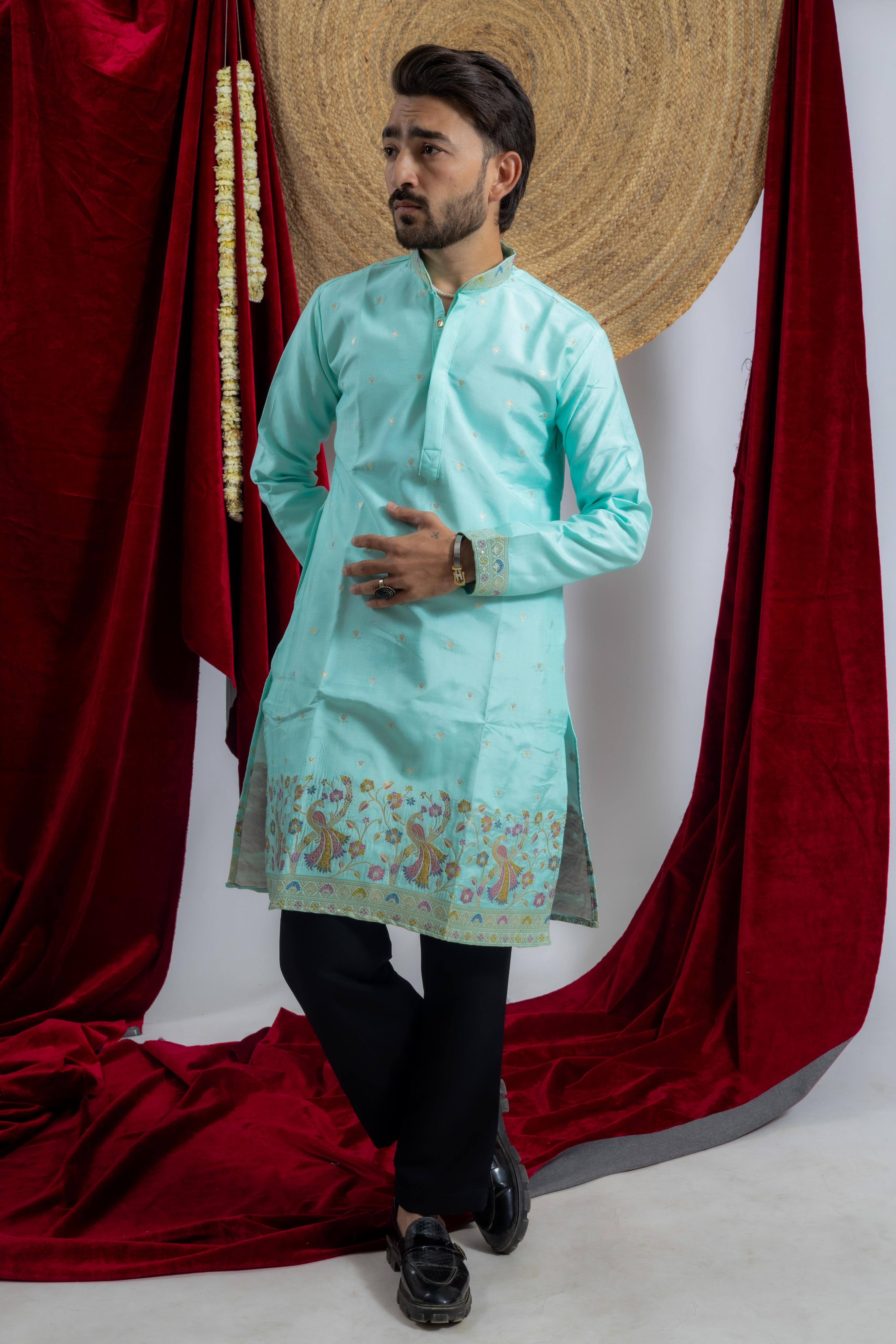 TEAL BLUE PECOCK TAIL EXCLUSIVE KURTA