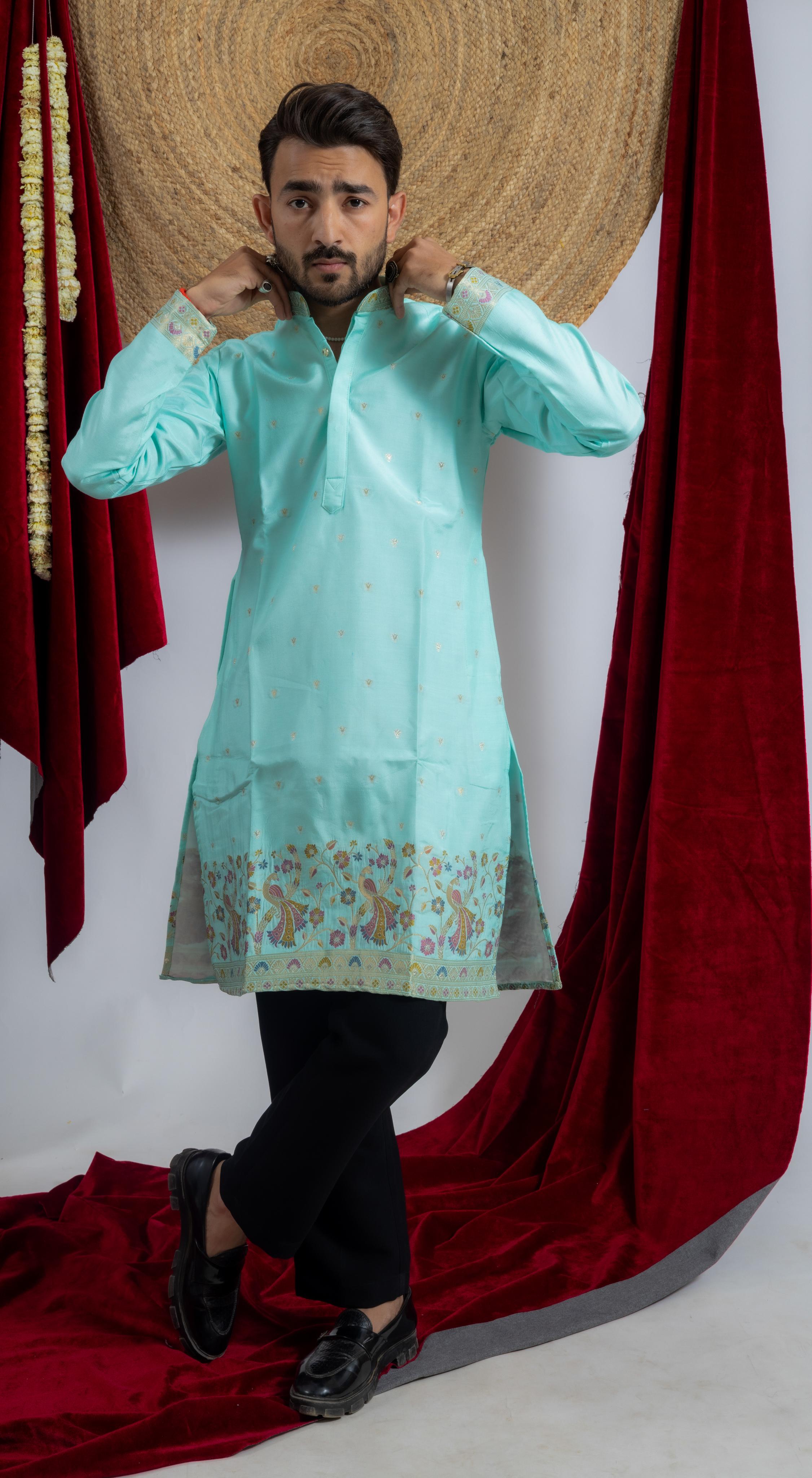 TEAL BLUE PECOCK TAIL EXCLUSIVE KURTA