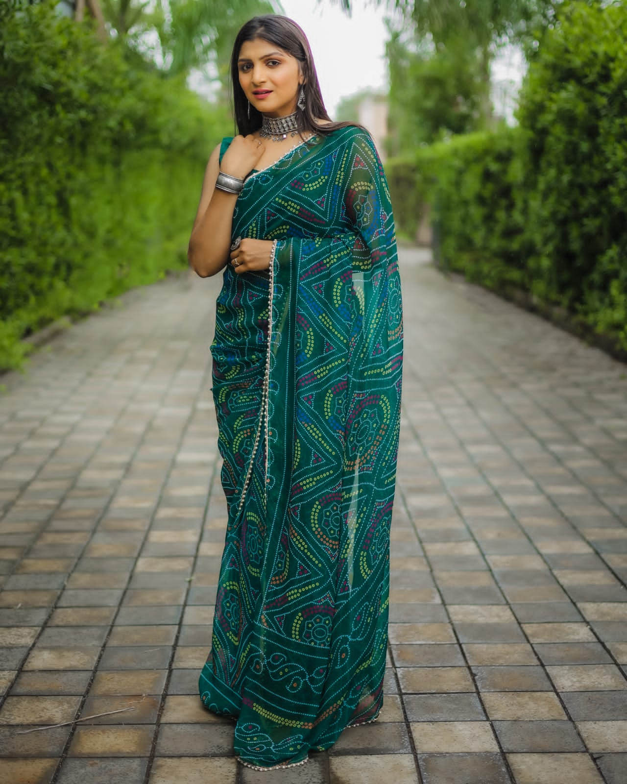 1 MIN Ready To Wear Teal Bandhani Saree - Mayavati