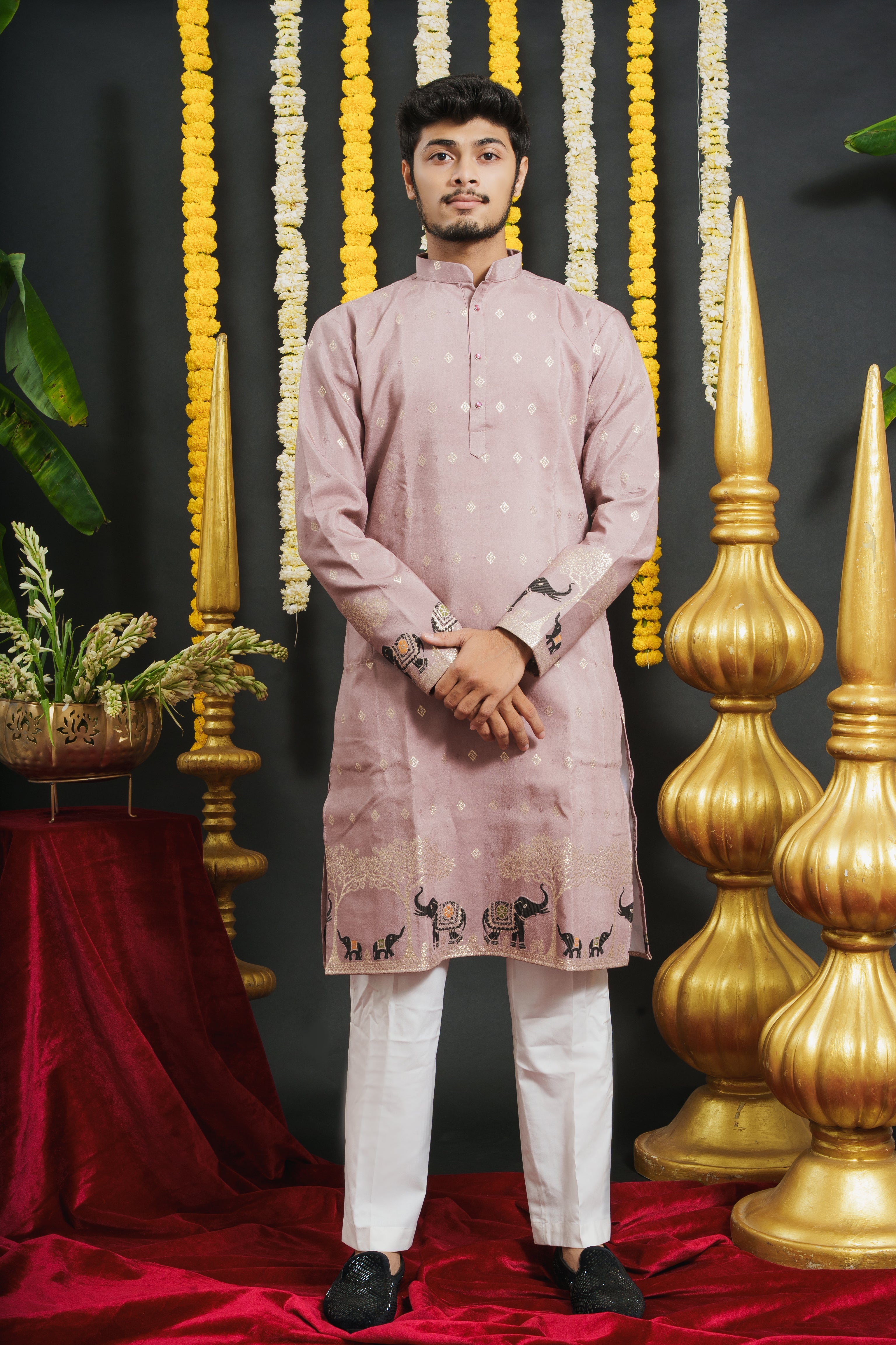 DUSTY PINK ELEPHANT PATTERN JACQUARD DESIGNER KURTA