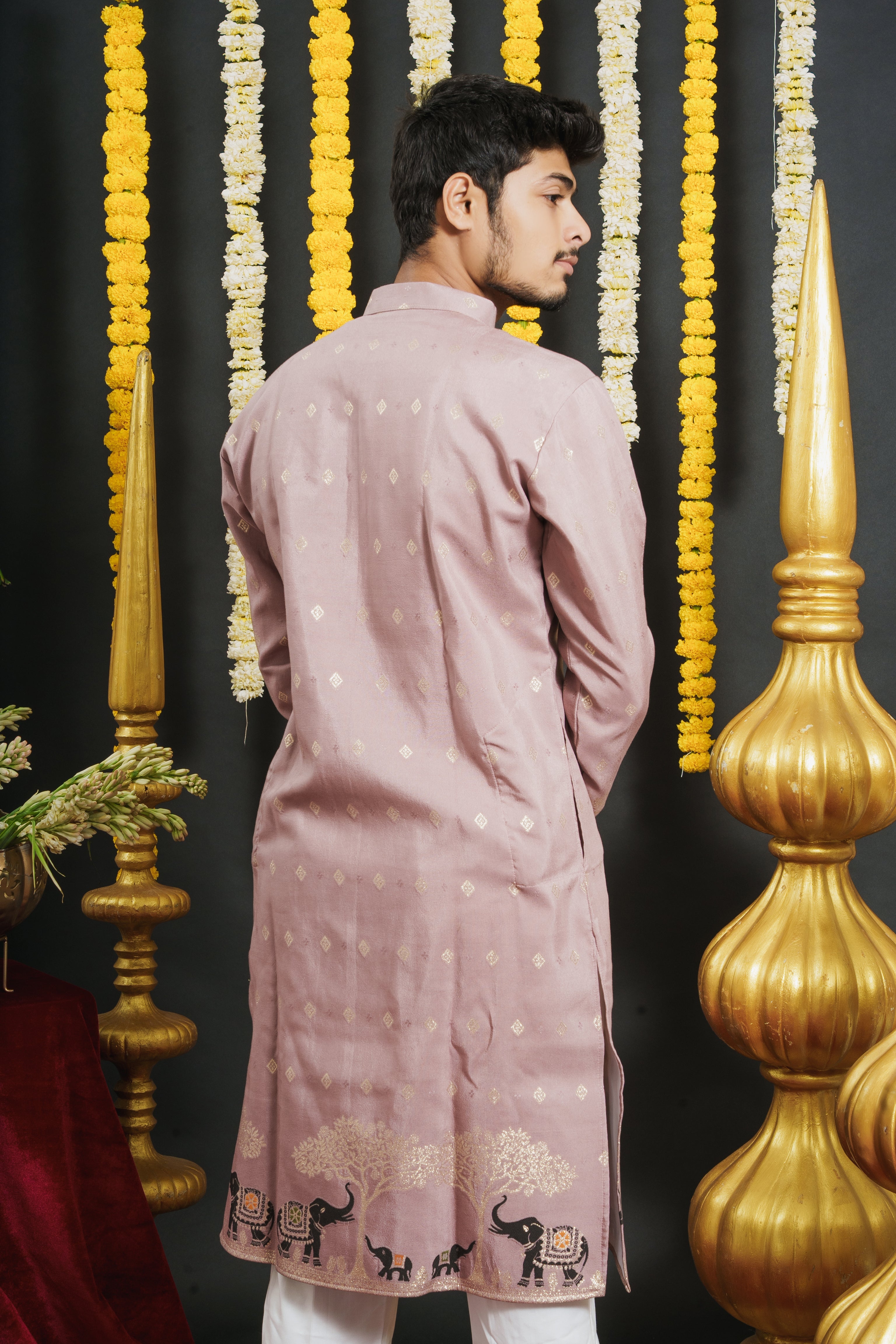 DUSTY PINK ELEPHANT PATTERN JACQUARD DESIGNER KURTA