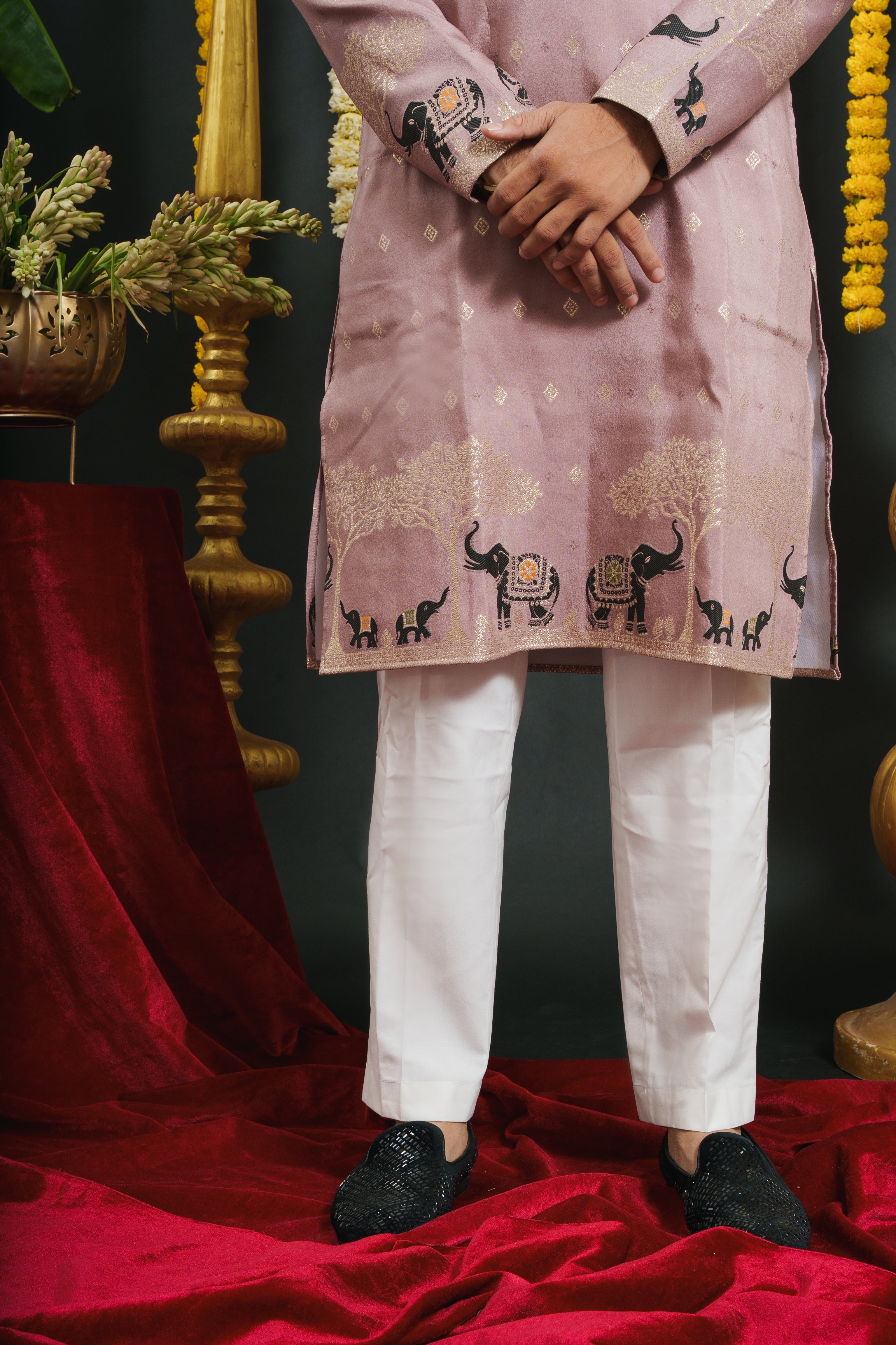 DUSTY PINK ELEPHANT PATTERN JACQUARD DESIGNER KURTA