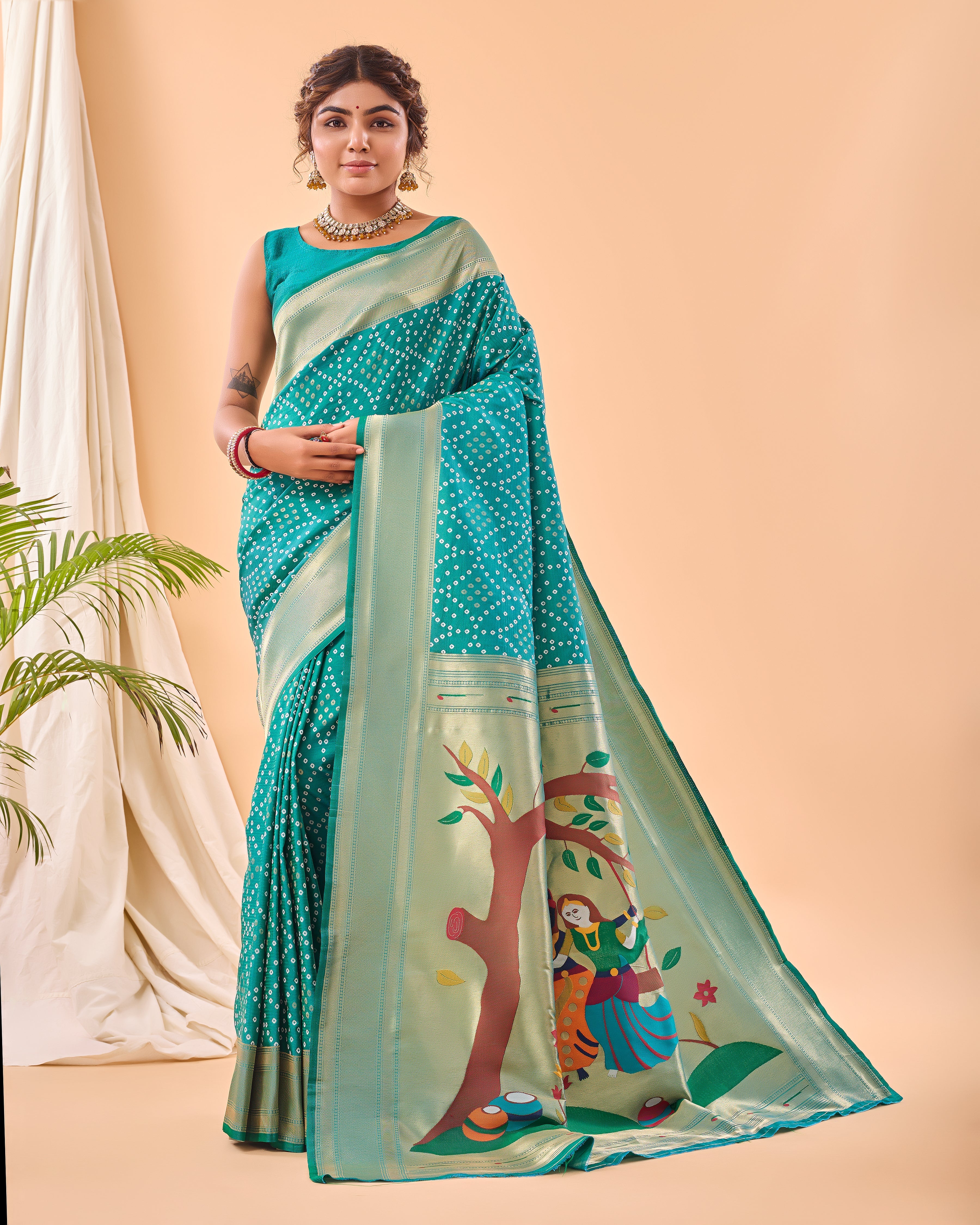 Teal Blue Woven printed saree