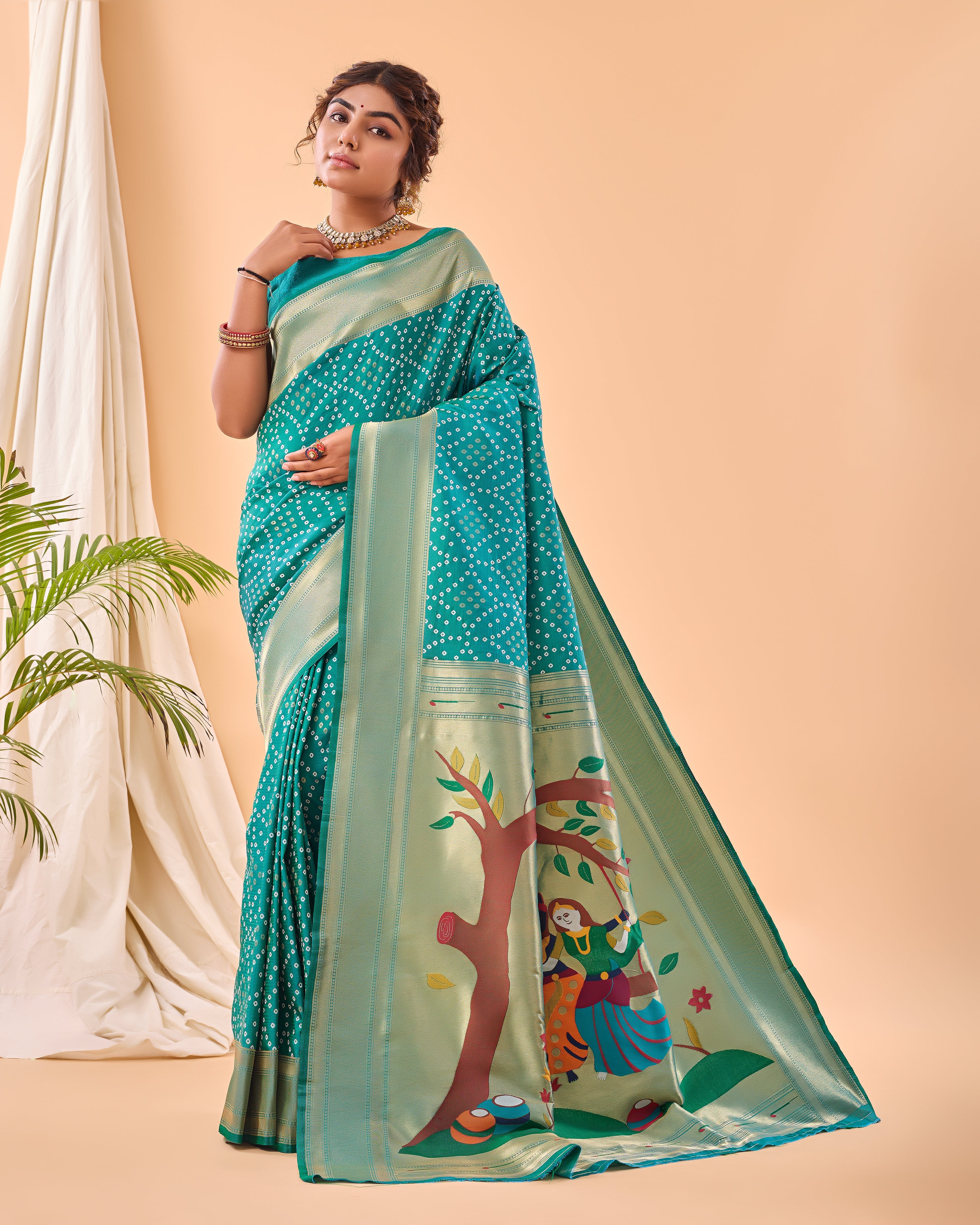 Teal Blue Woven printed saree