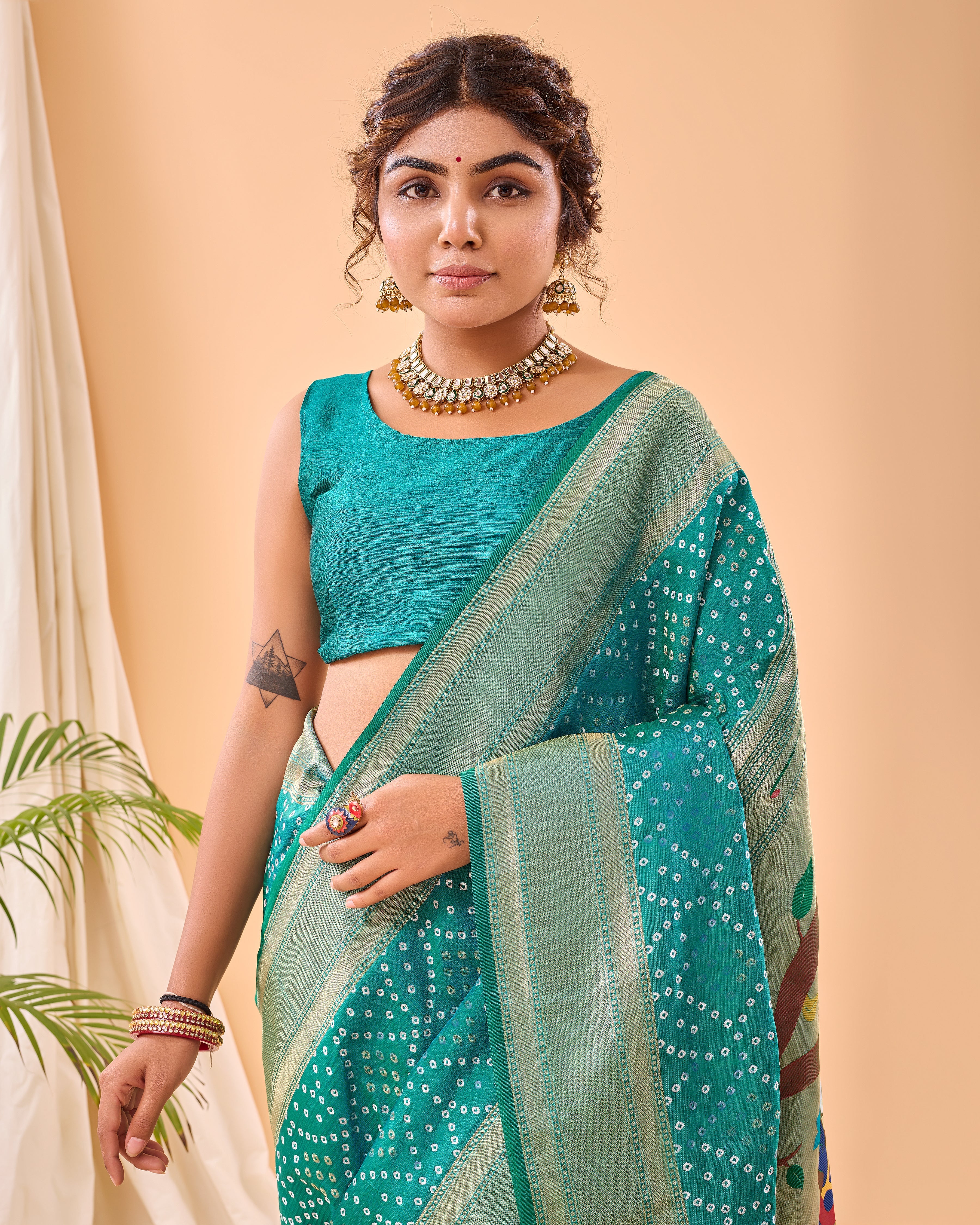 Teal Blue Woven printed saree