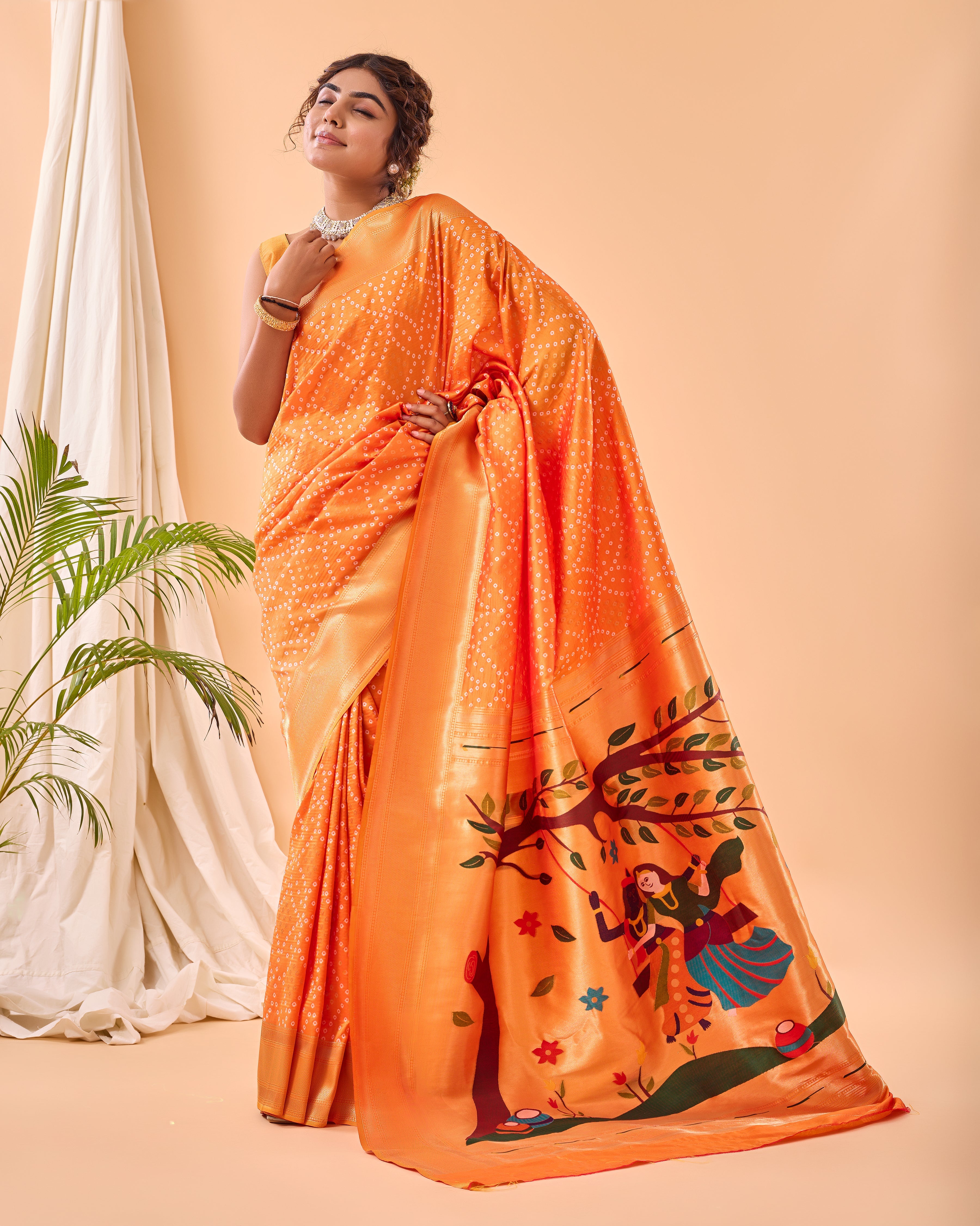 Orange Woven printed saree