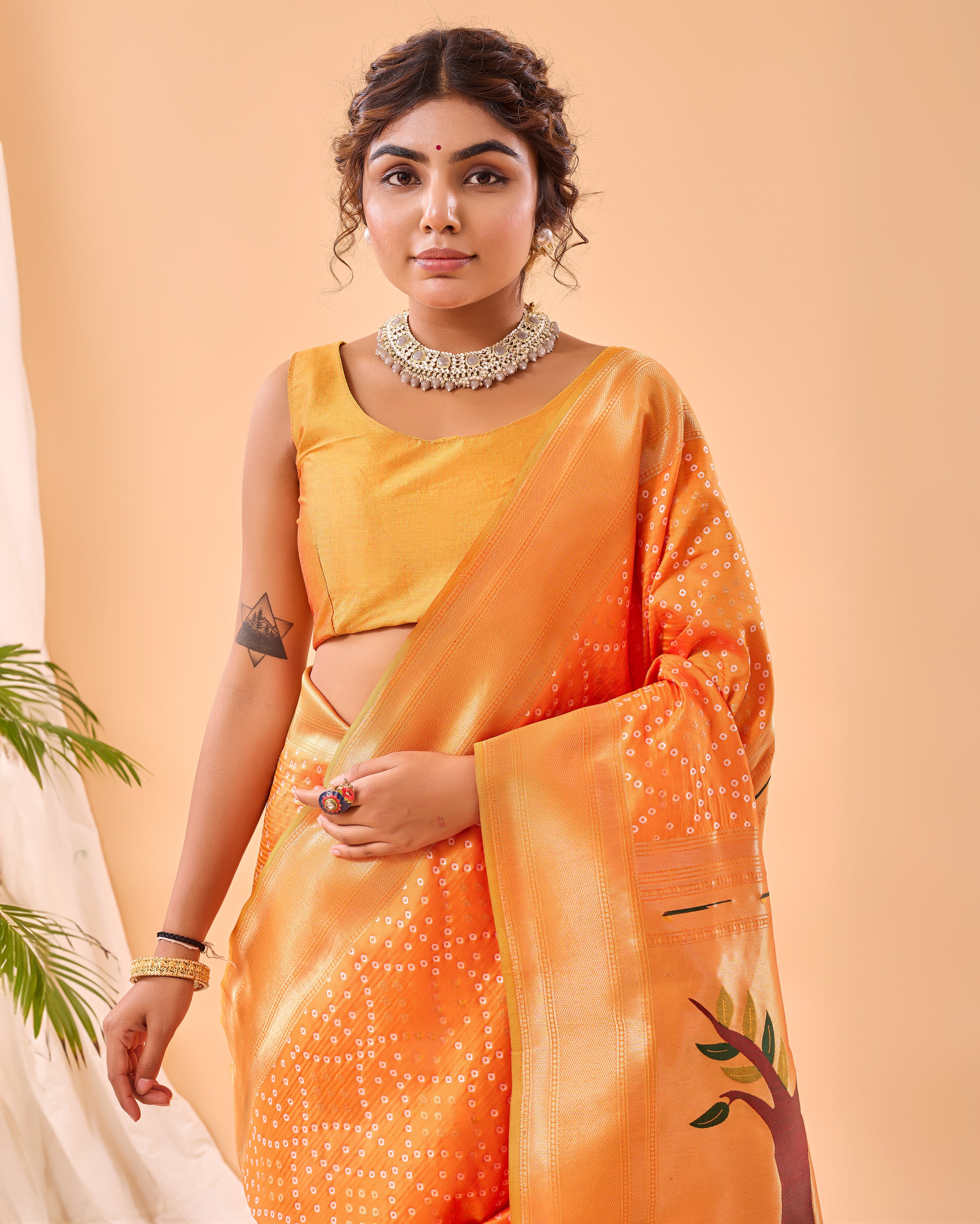 Orange Woven printed saree