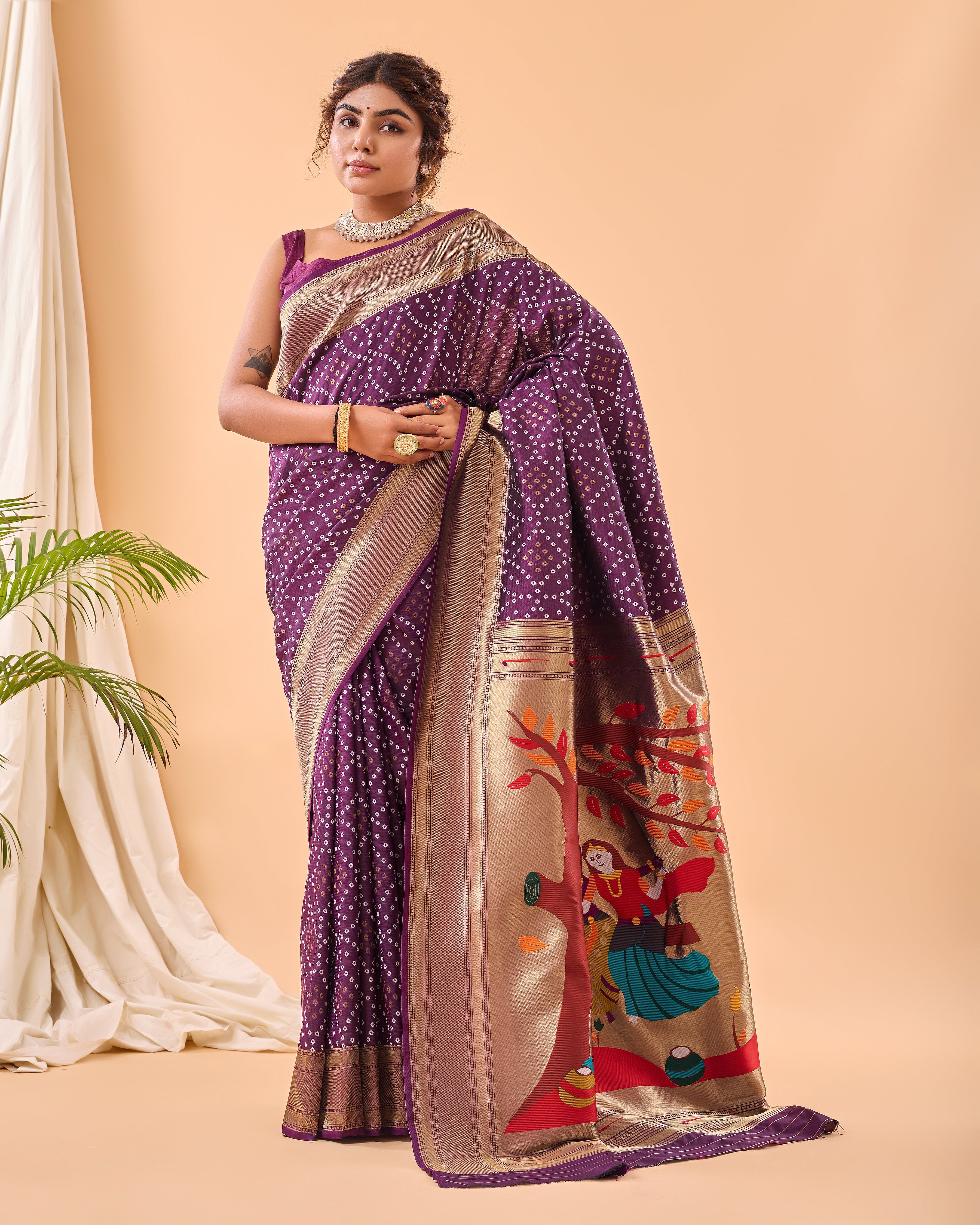 Deep Plum Woven printed saree