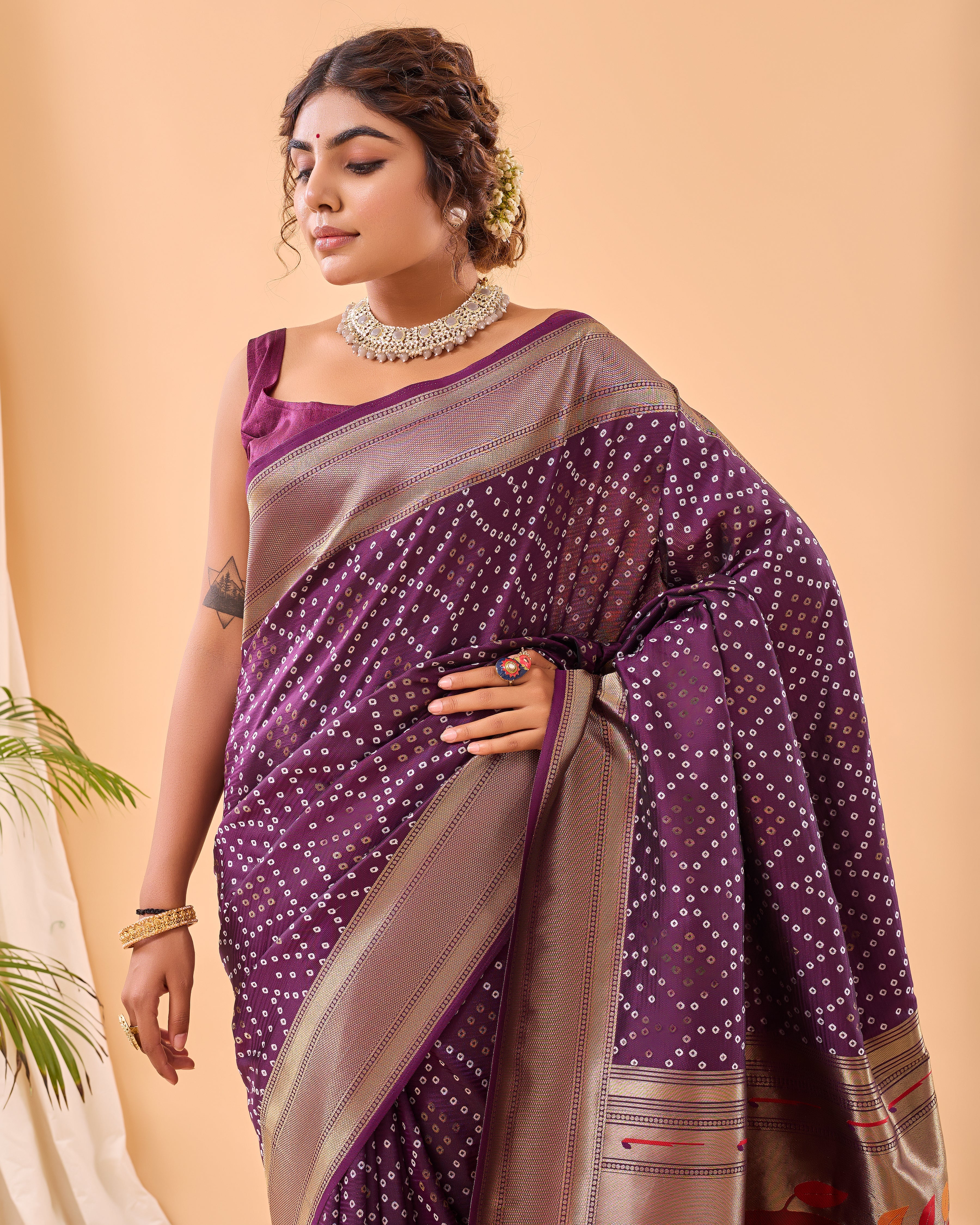 Deep Plum Woven printed saree