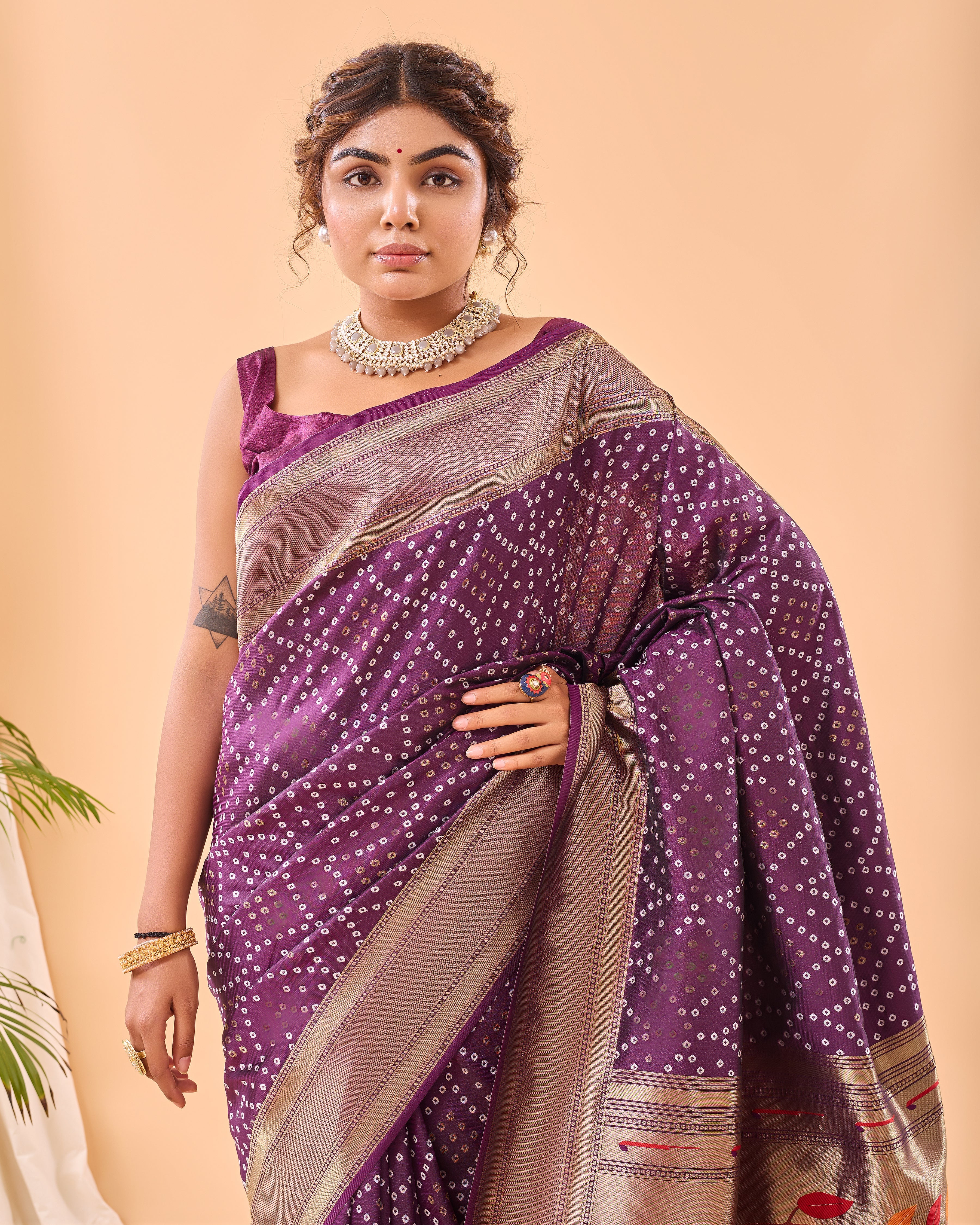 Deep Plum Woven printed saree
