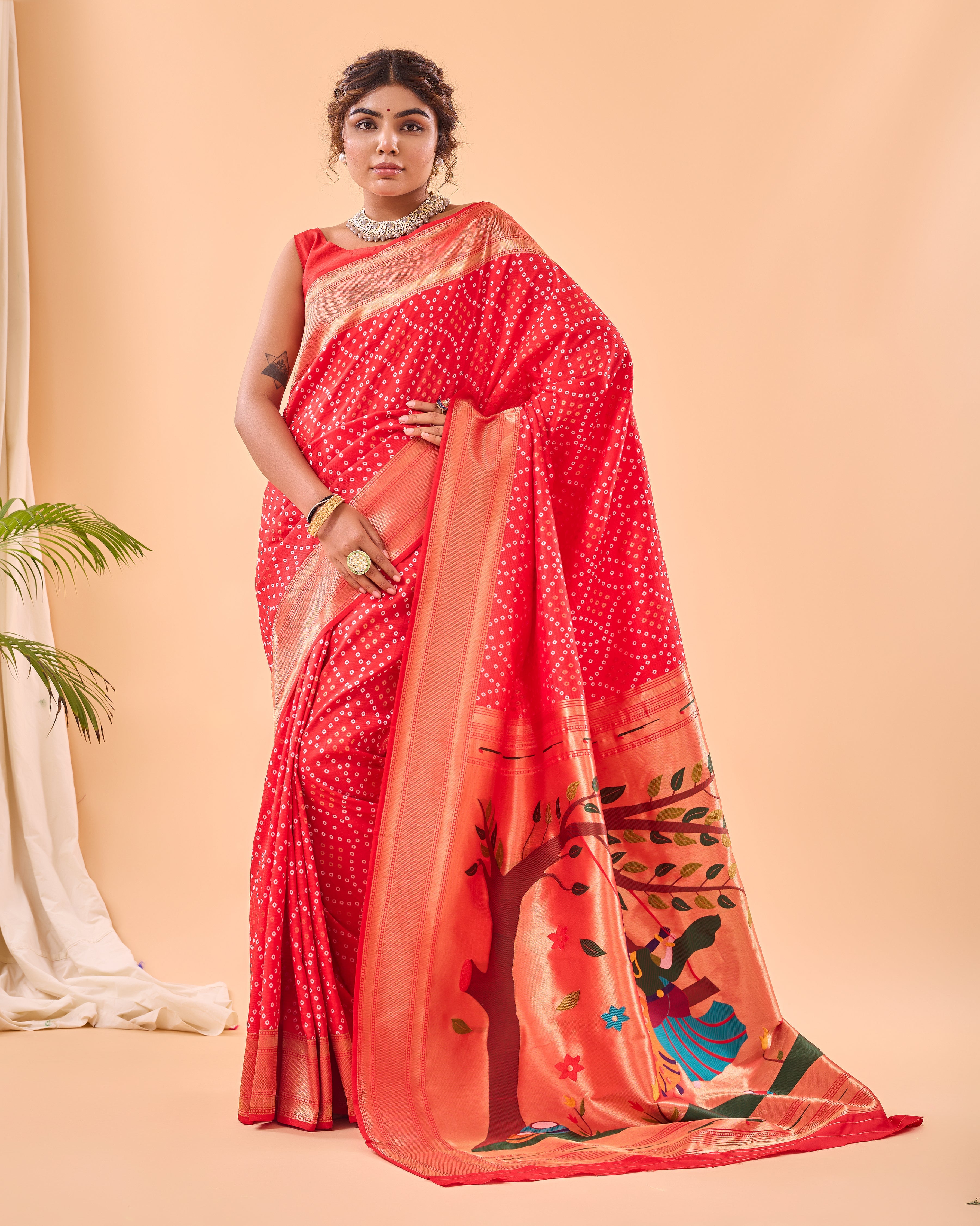 Crimson Red Woven printed Saree