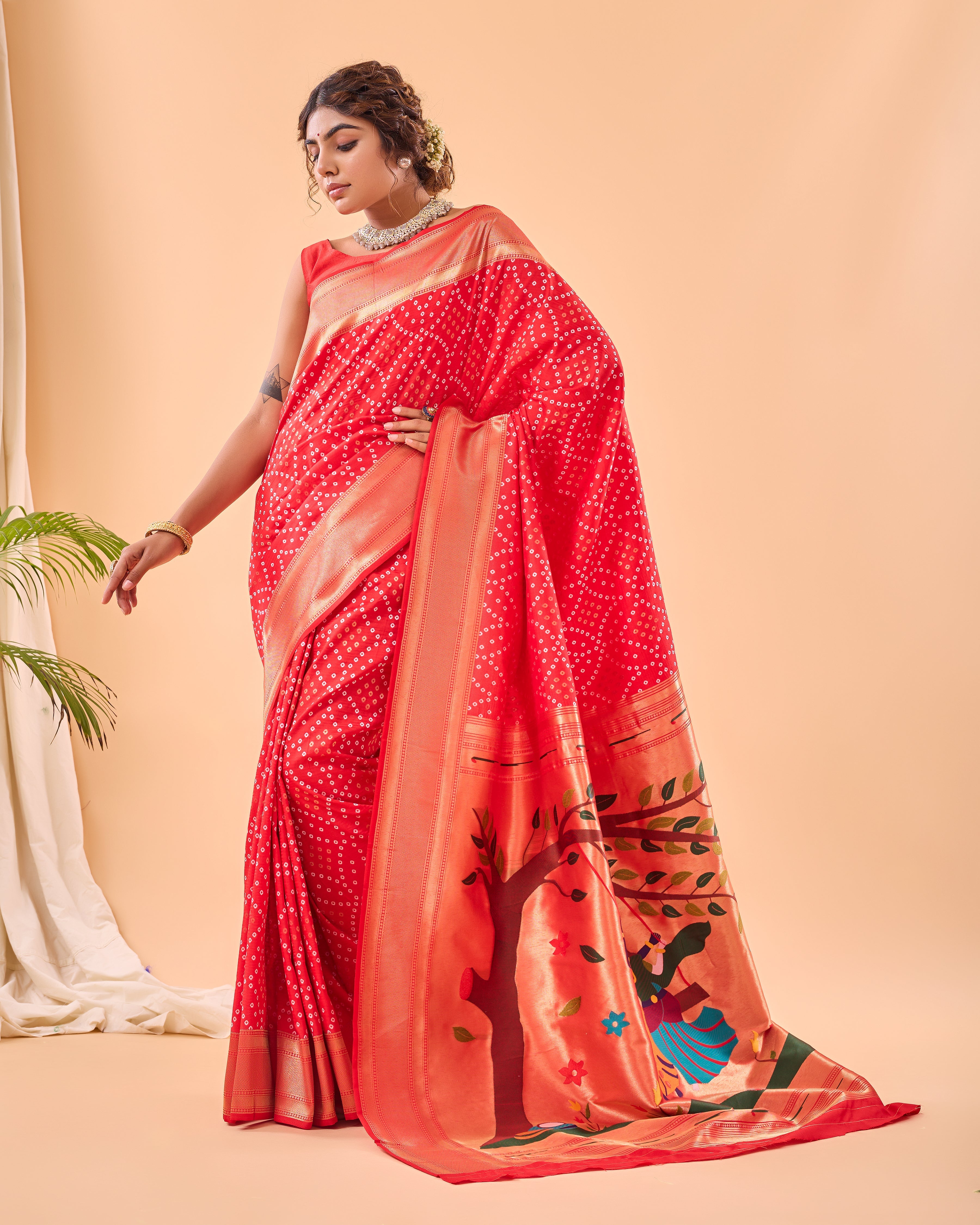 Crimson Red Woven printed Saree