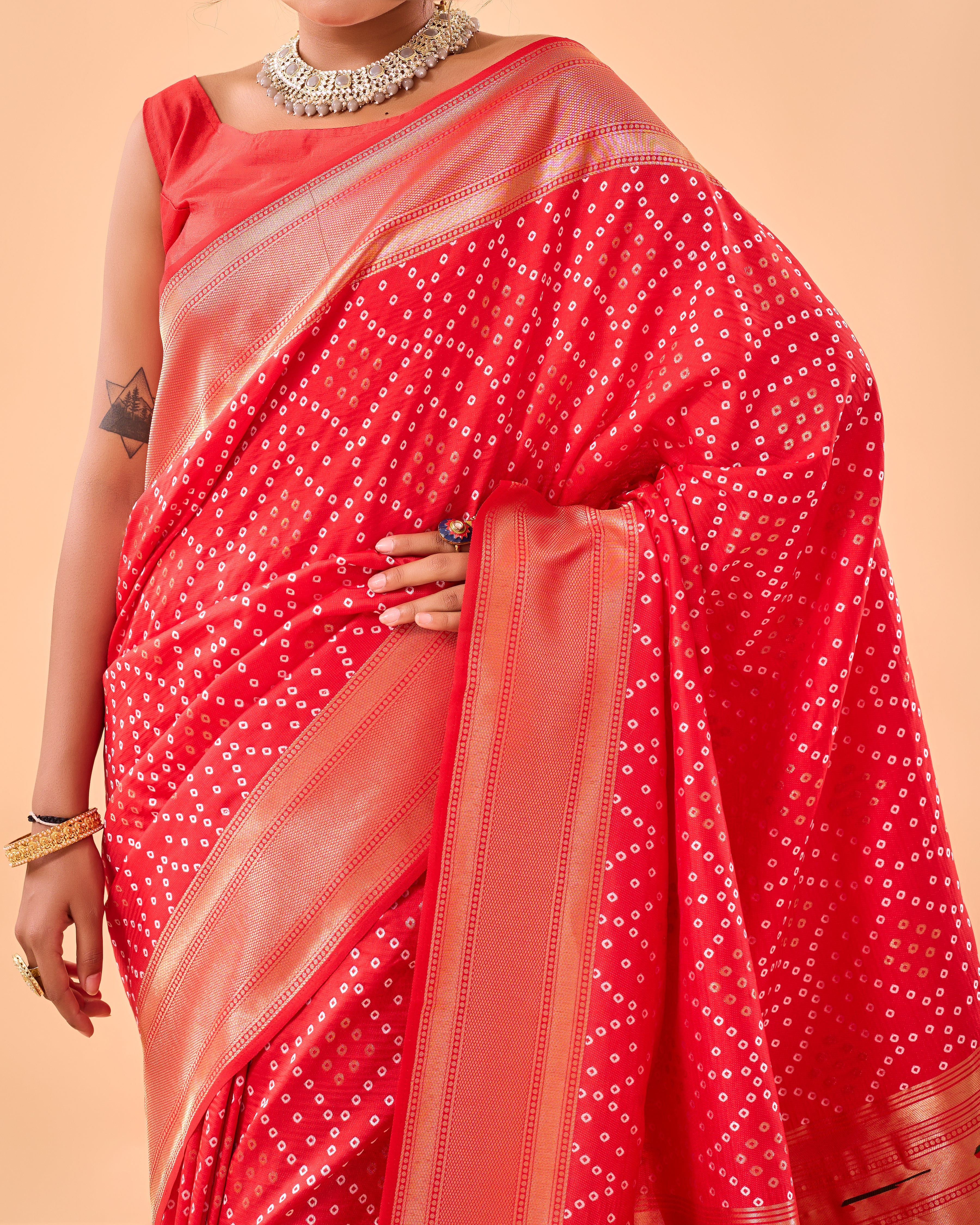 Crimson Red Woven printed Saree