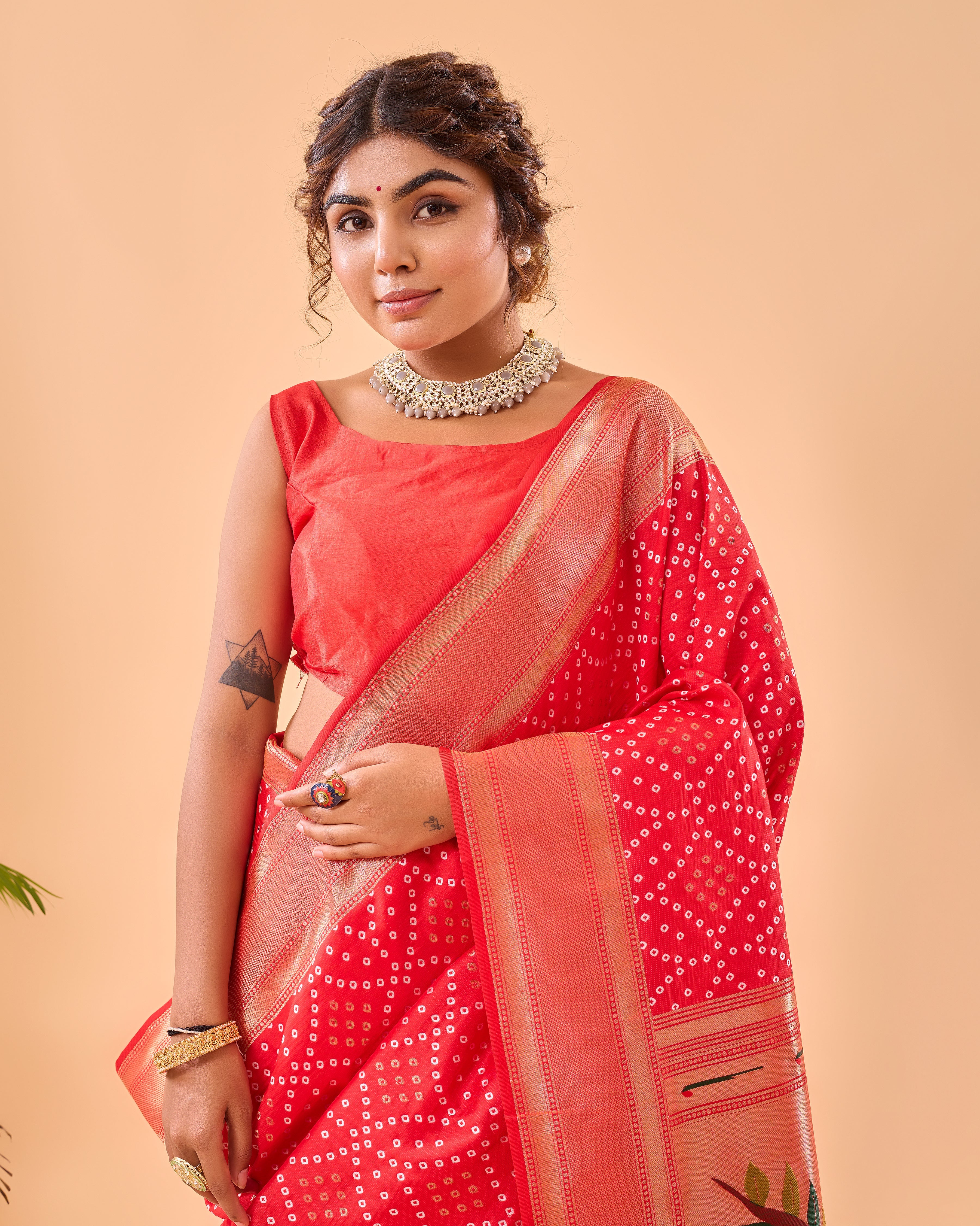 Crimson Red Woven printed Saree