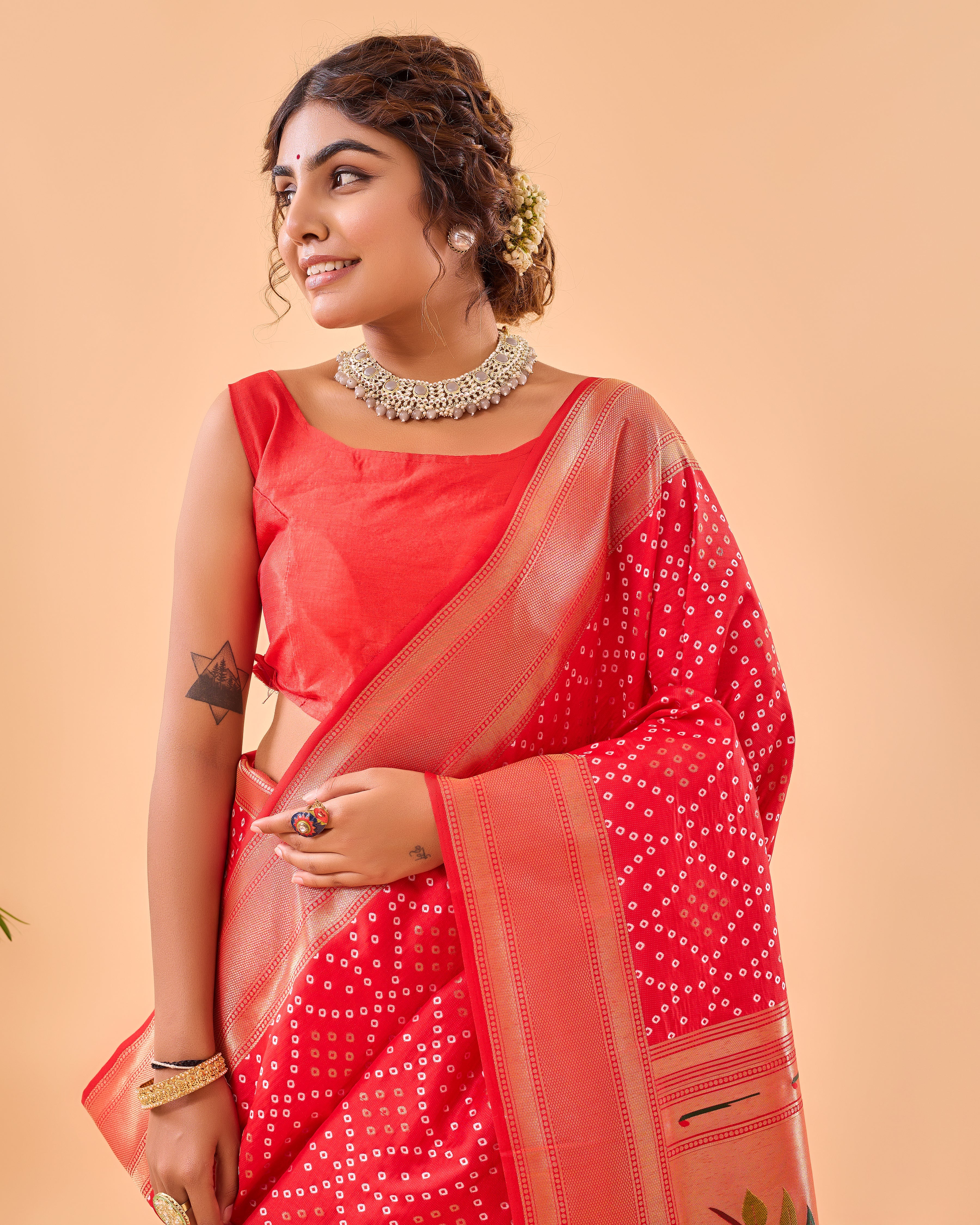 Crimson Red Woven printed Saree