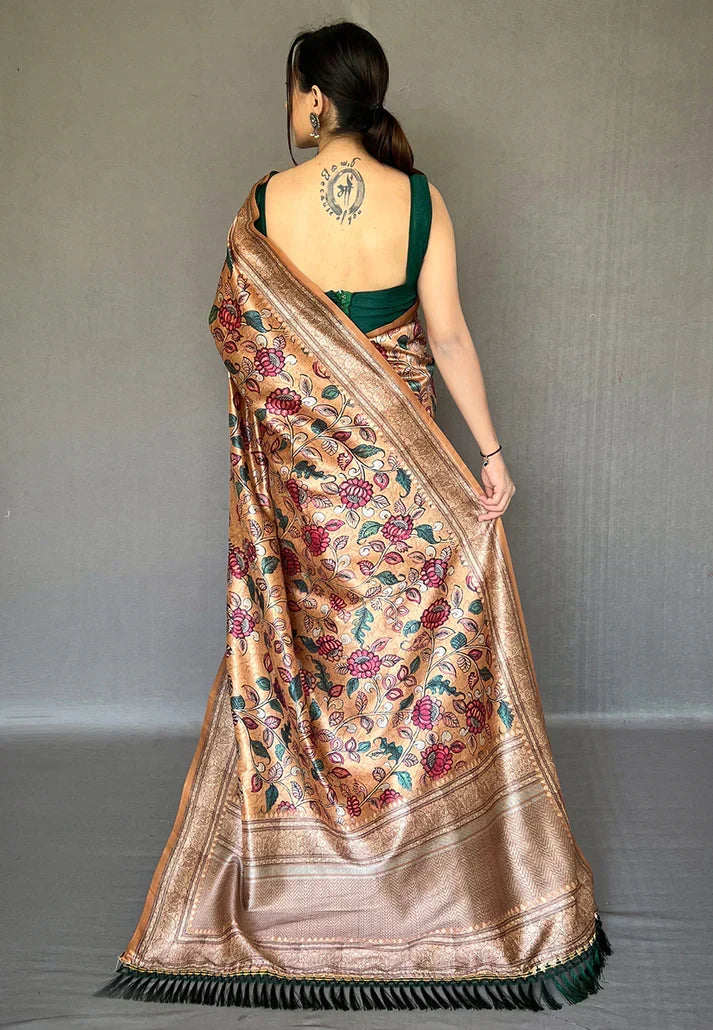 Camel Brown Diva Soft Silk Kalamkari Printed Saree