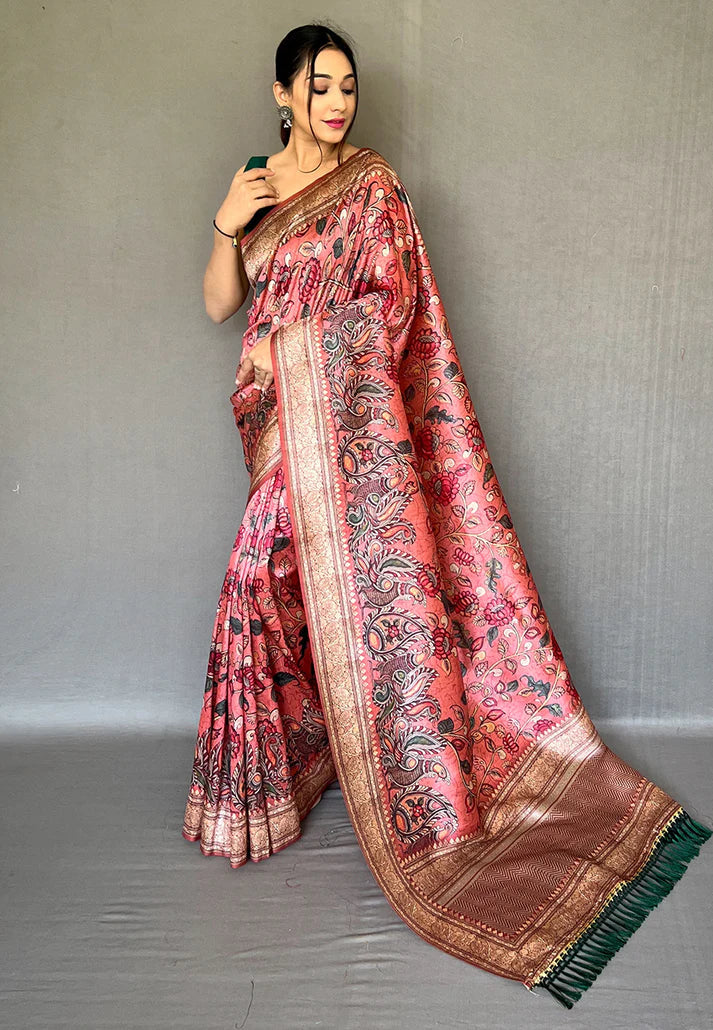 Peach Diva Soft Silk Kalamkari – PREMIUM
