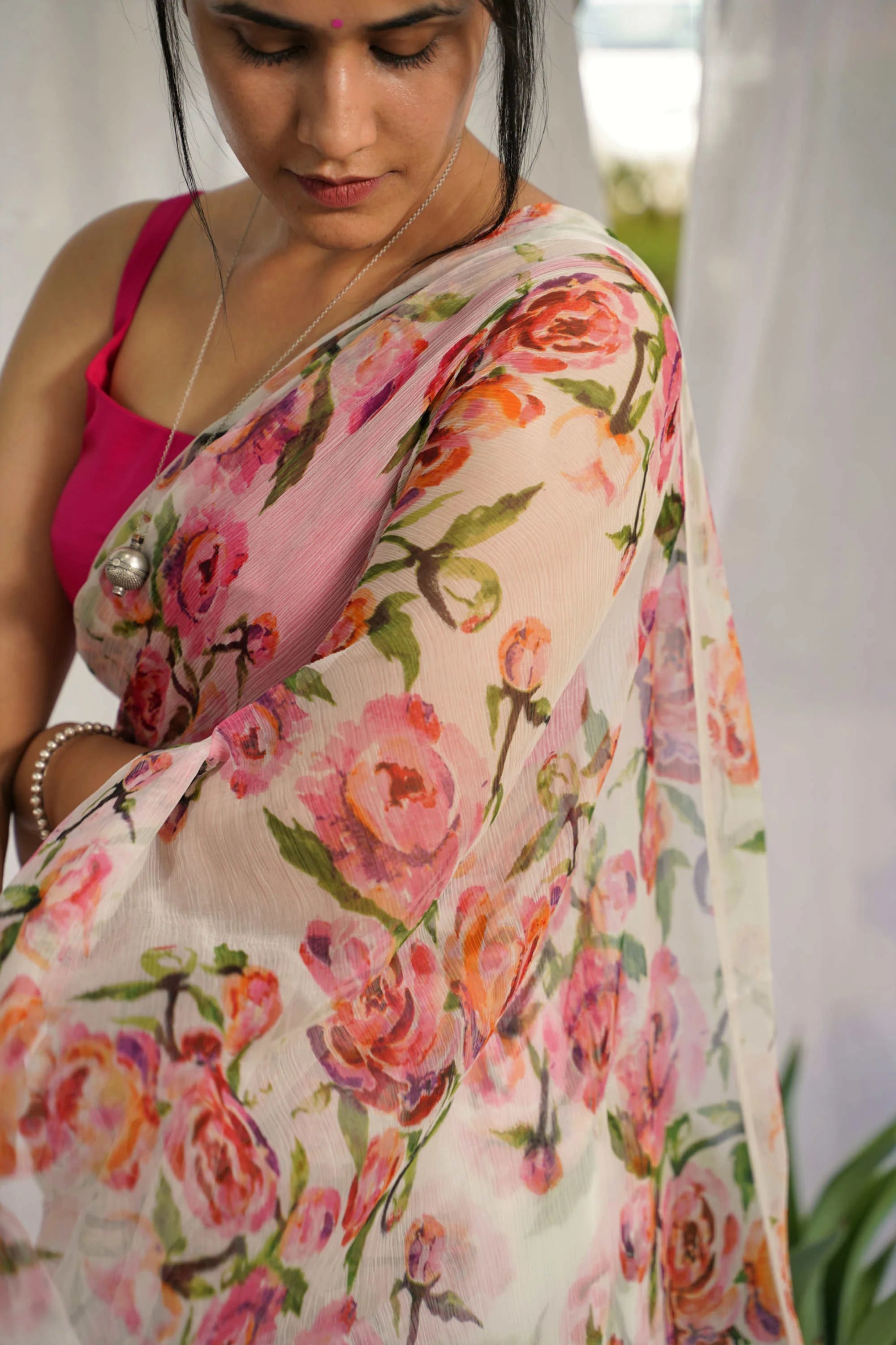 1 MIN Ready To Wear Pink Red Rose saree - Kiara