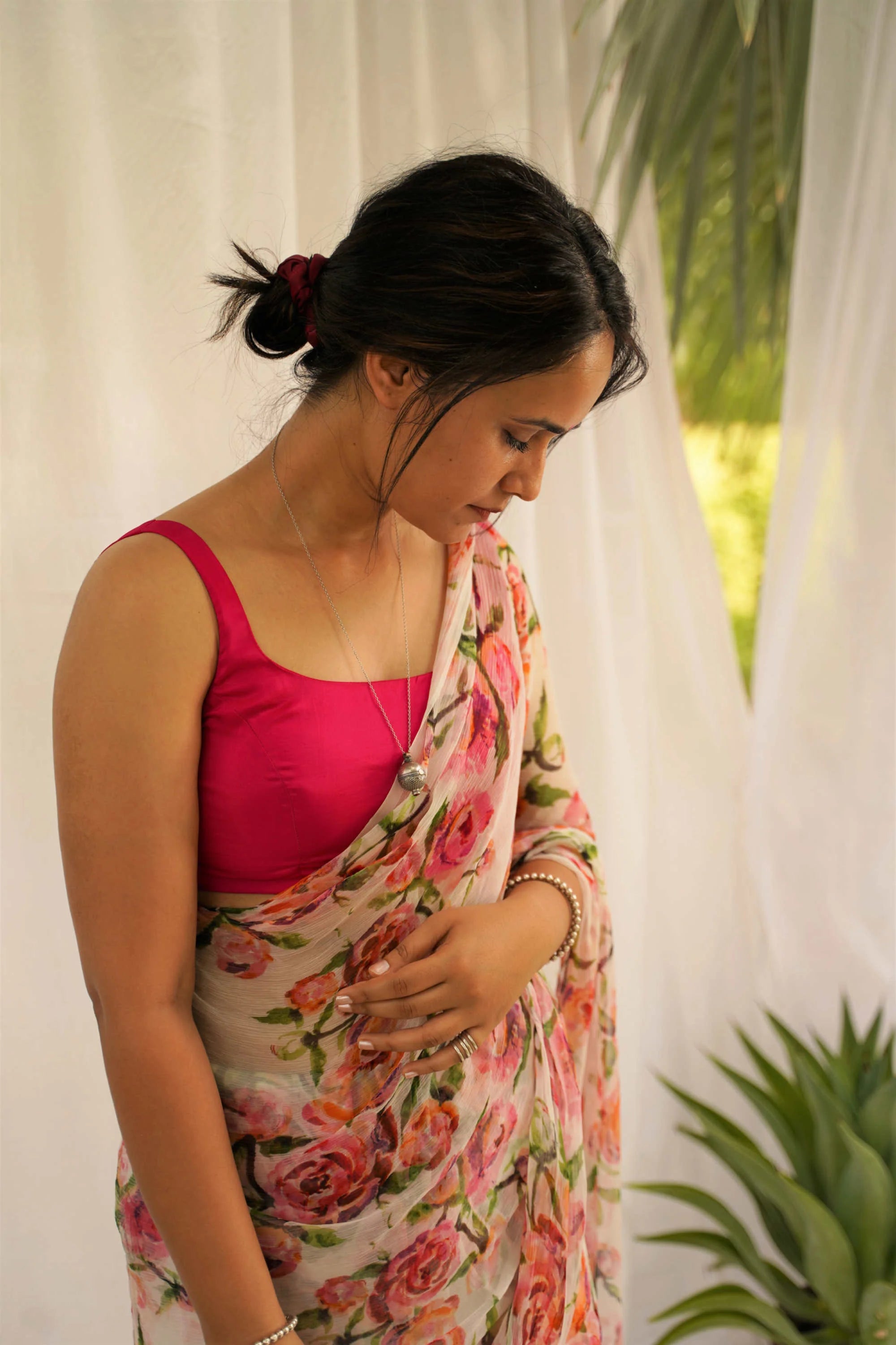 1 MIN Ready To Wear Pink Red Rose saree - Kiara