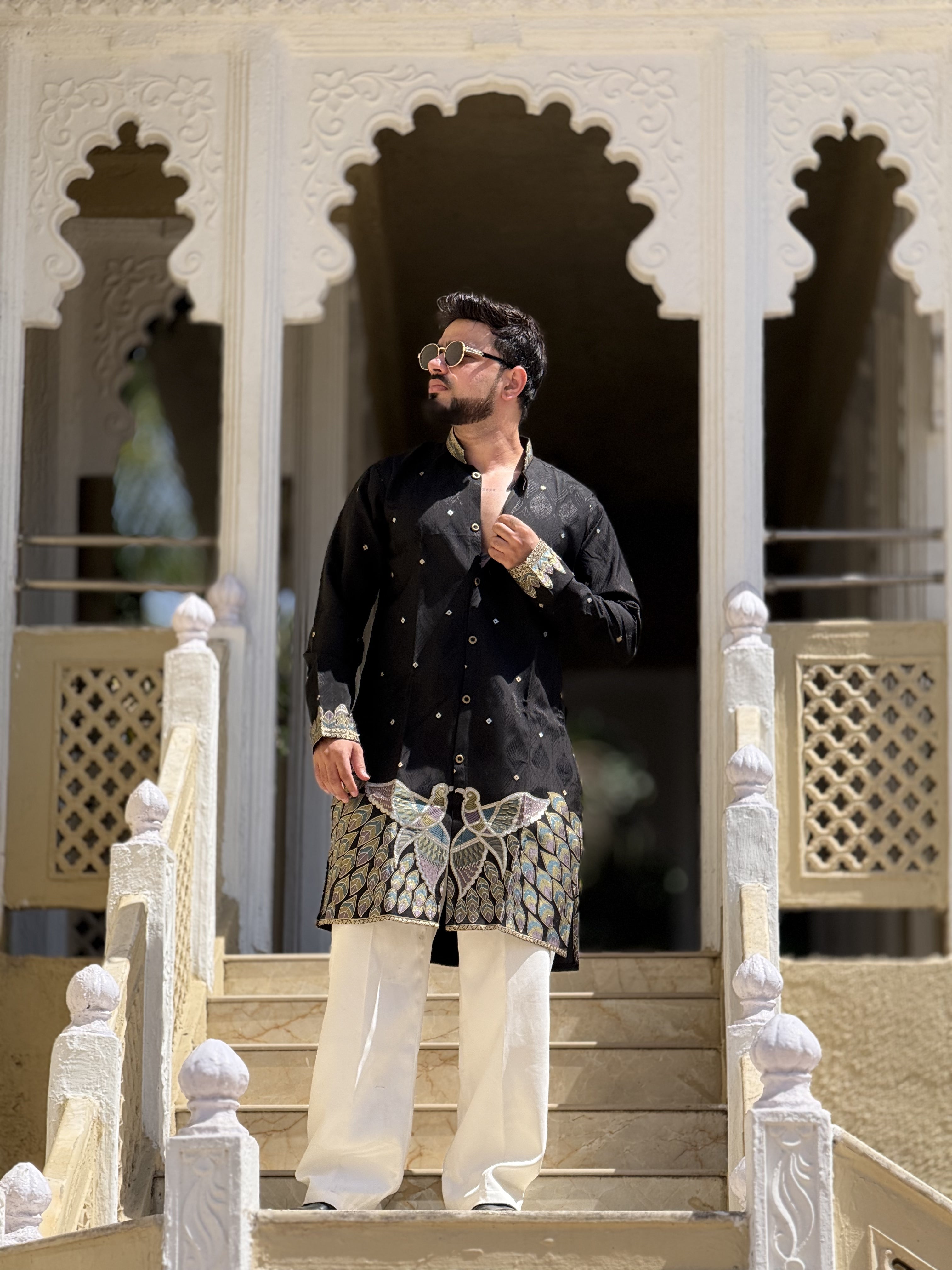 PANKHIDA BLACK EXCLUSIVE JACQUARD INDO KURTA