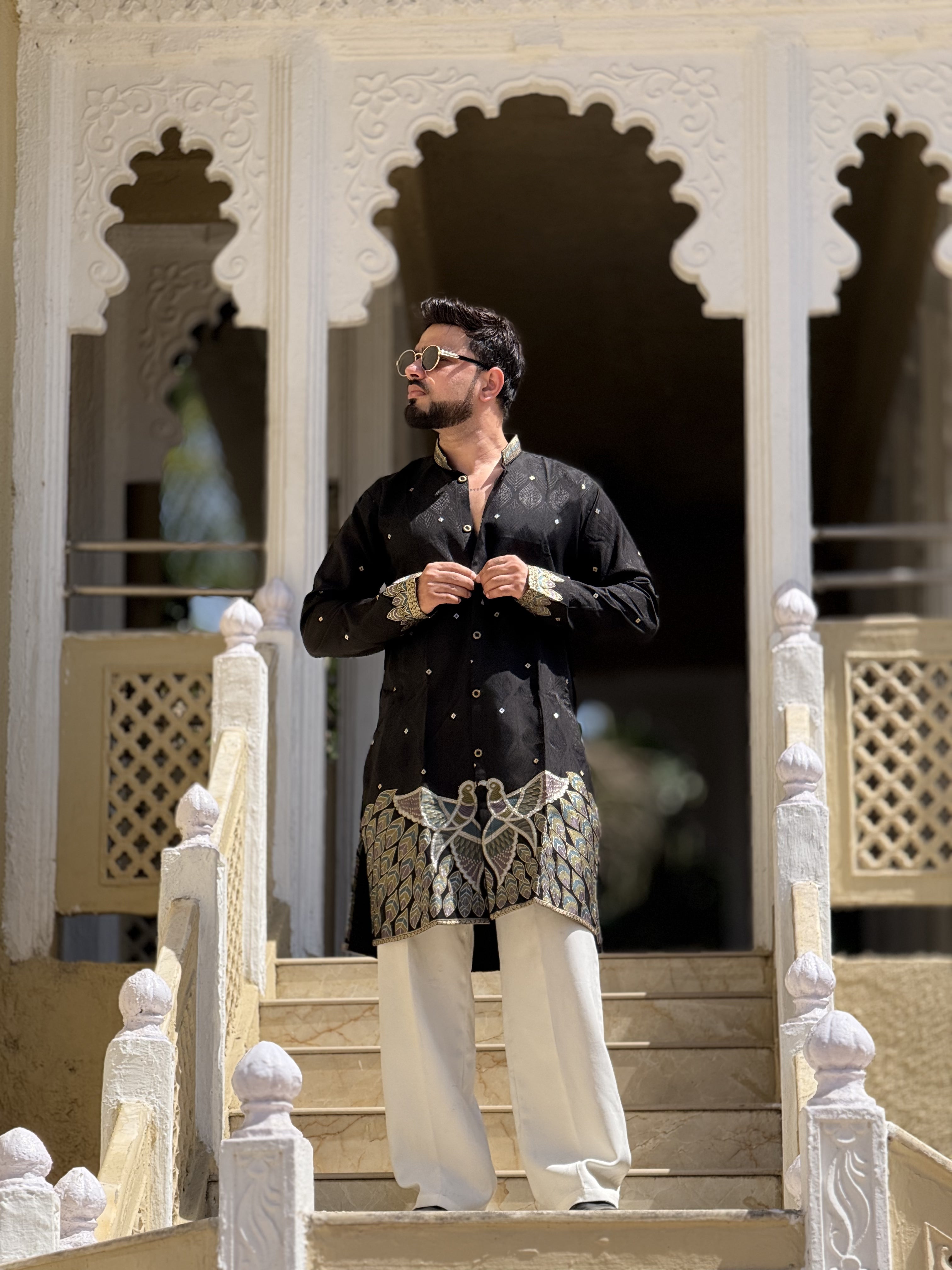 PANKHIDA BLACK EXCLUSIVE JACQUARD INDO KURTA