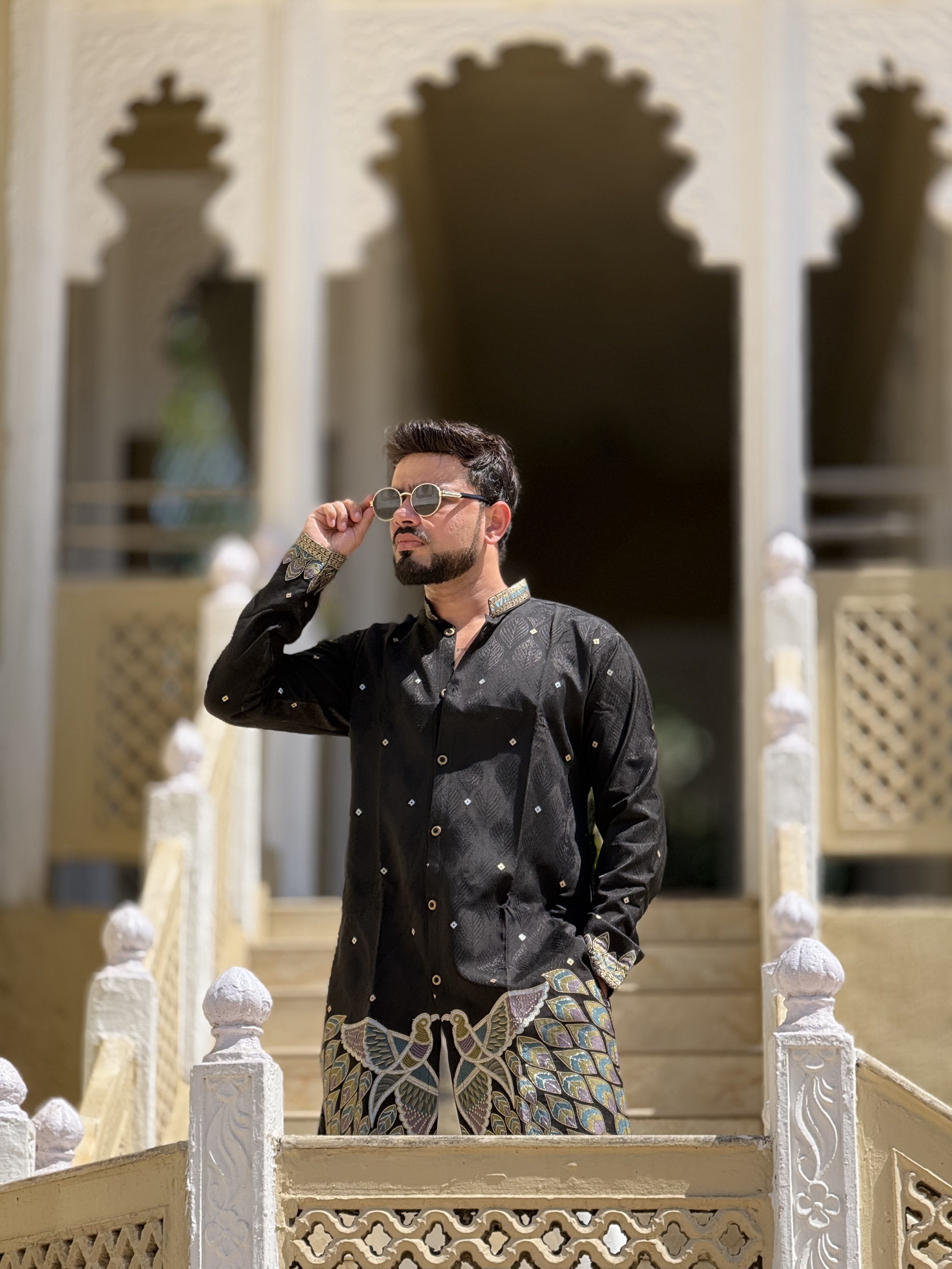 PANKHIDA BLACK EXCLUSIVE JACQUARD INDO KURTA