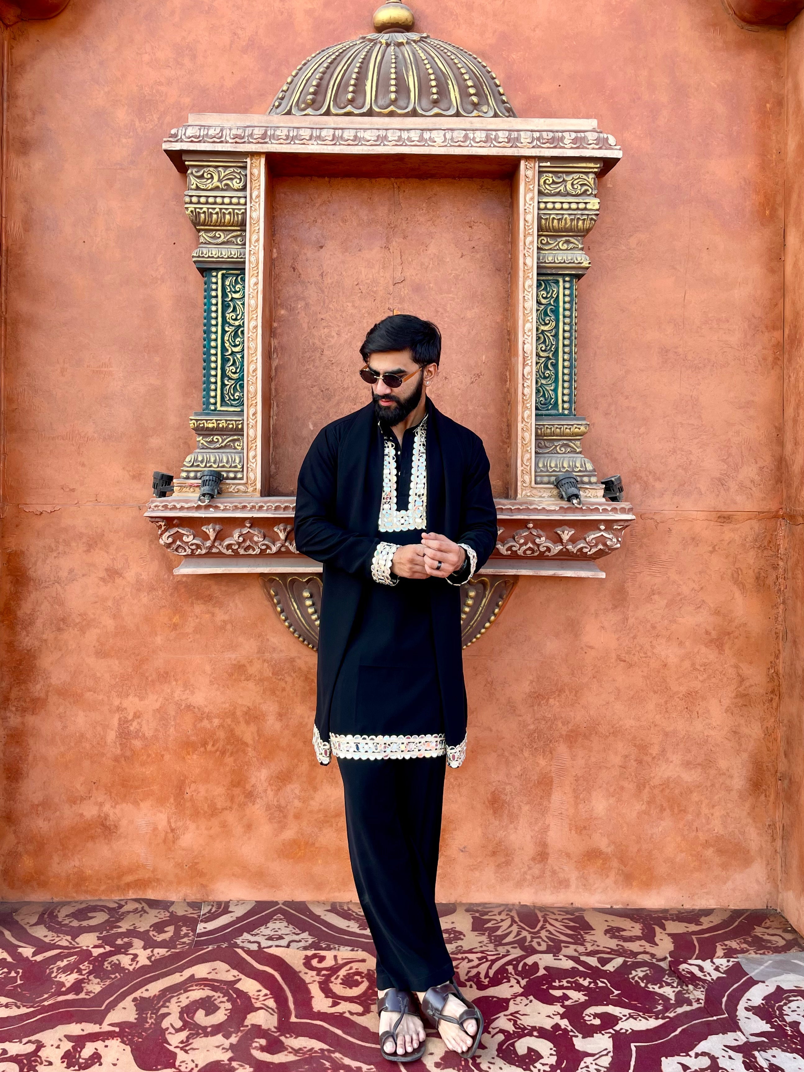 BLACK MIRROR EMBOLISHED  DESIGNER KURTA WITH DUPATTA