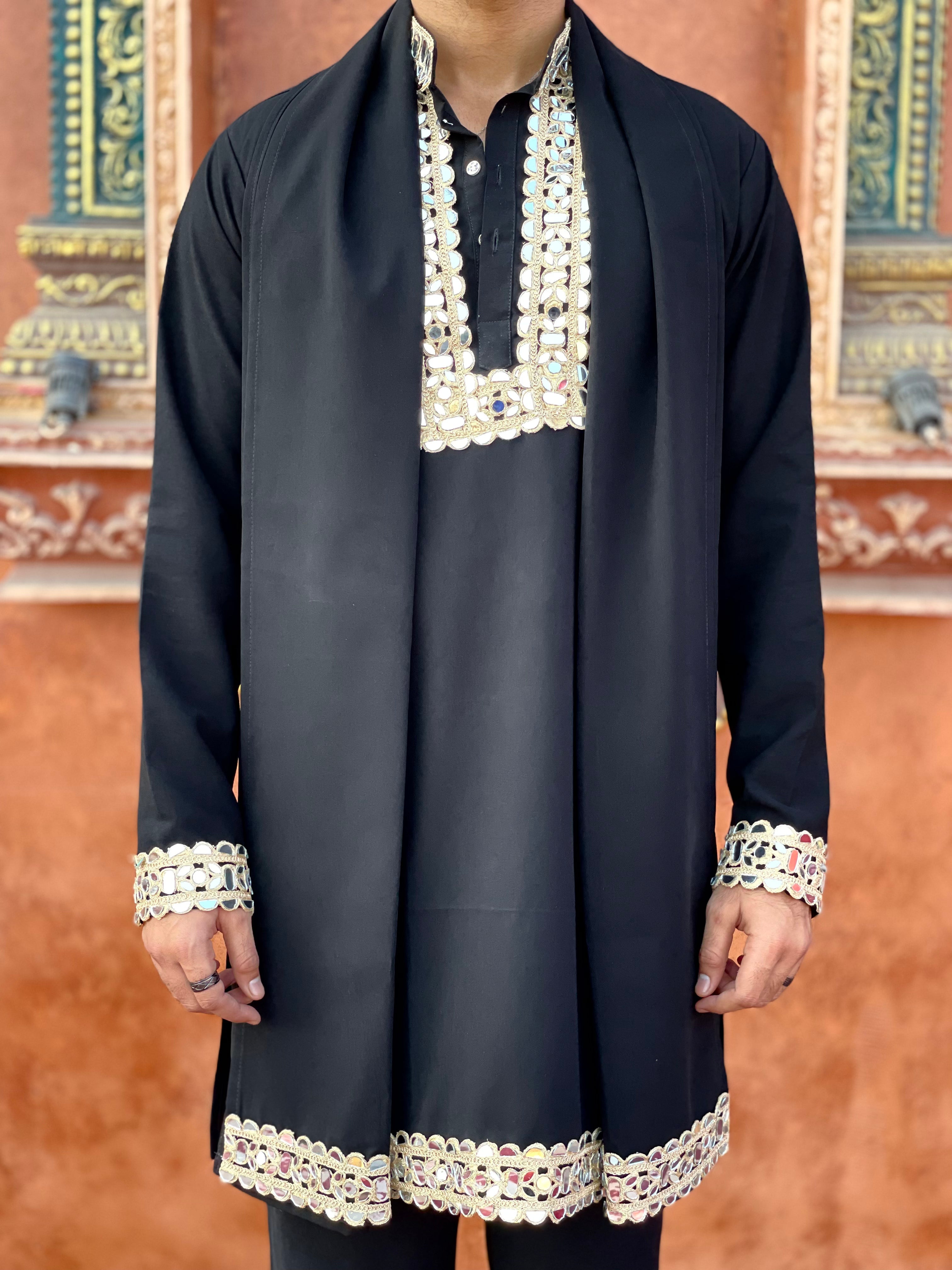 BLACK MIRROR EMBOLISHED  DESIGNER KURTA WITH DUPATTA
