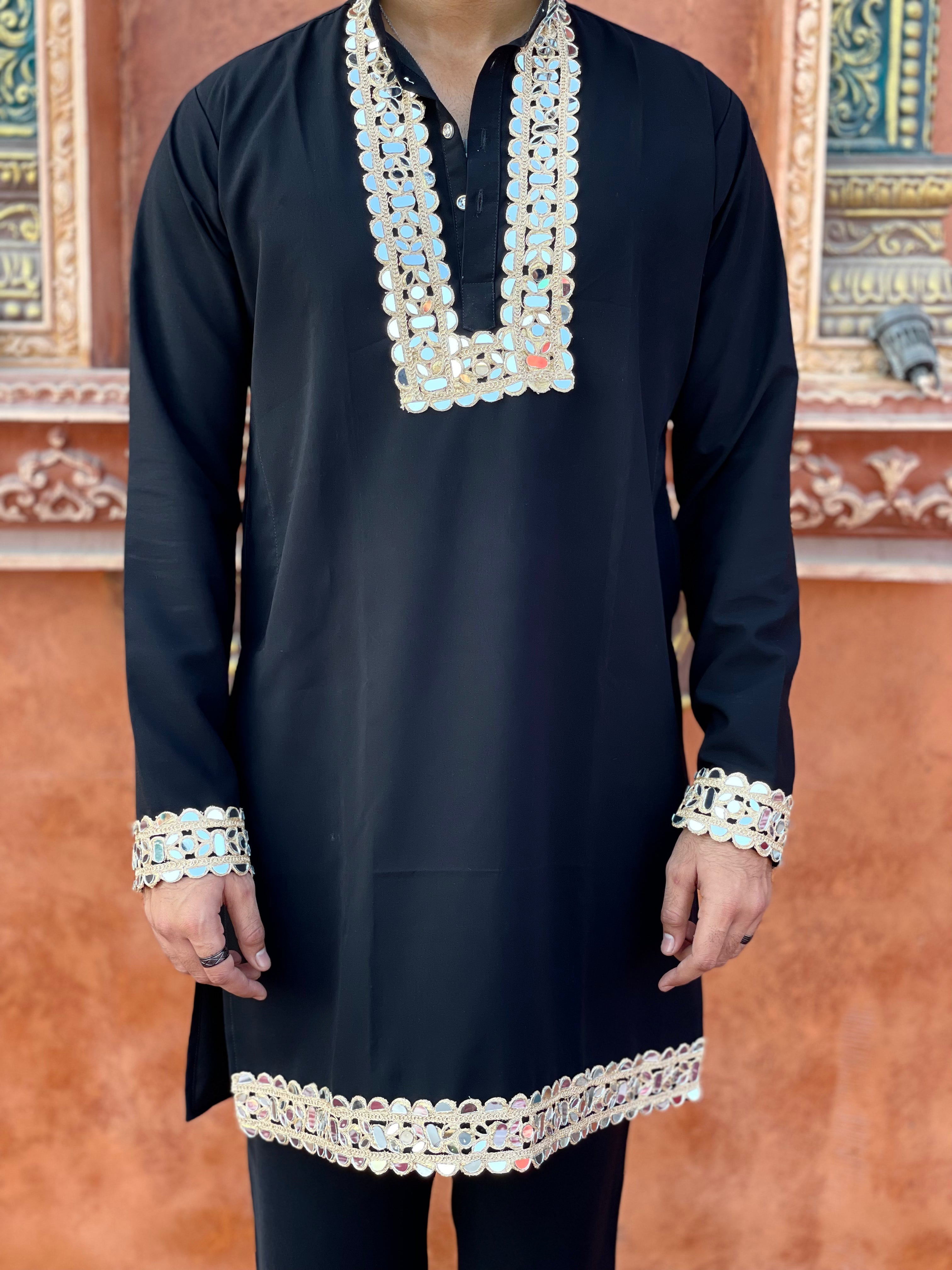 BLACK MIRROR EMBOLISHED  DESIGNER KURTA WITH DUPATTA