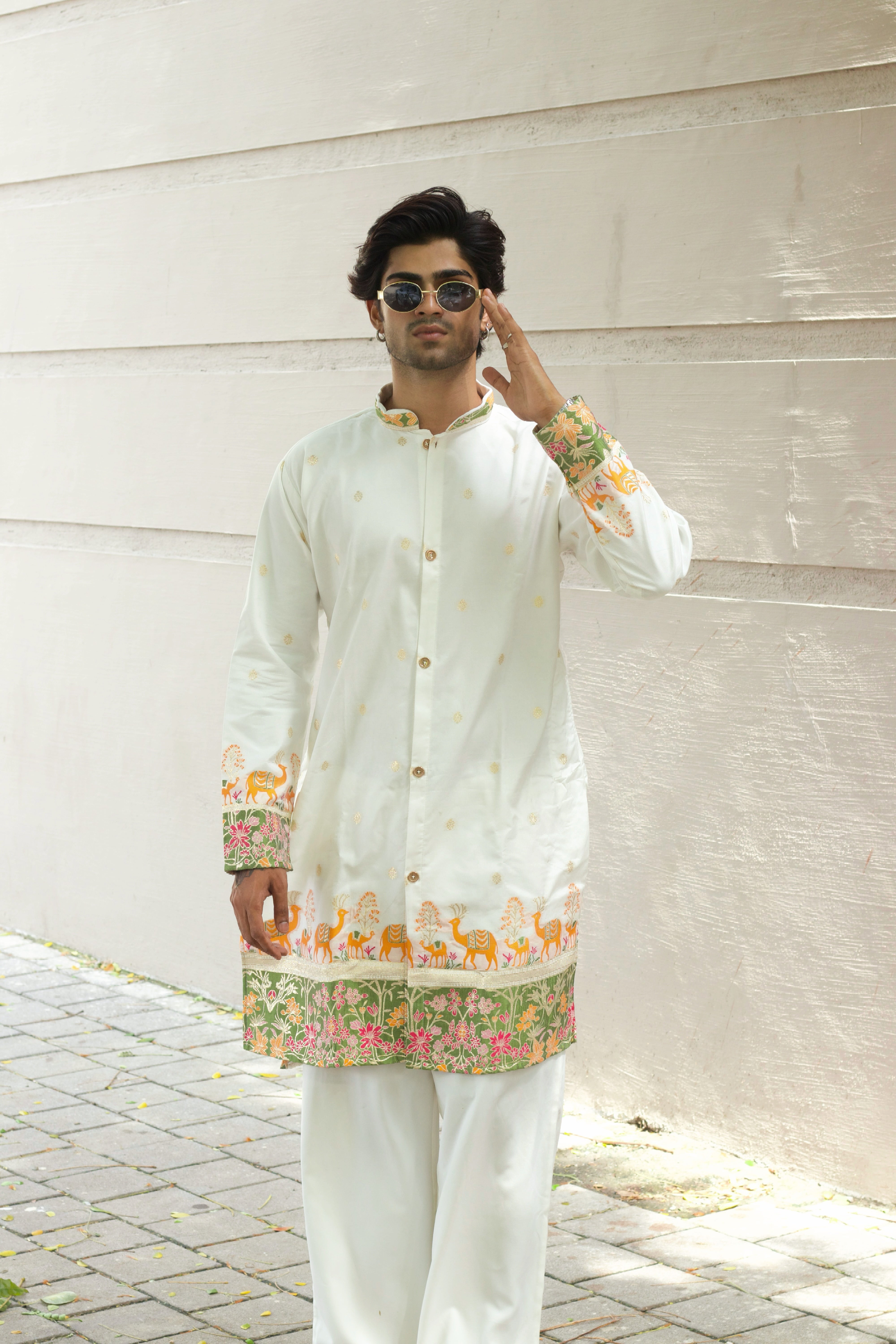 CAMEL & FLORAL DESIGNED INDO-WESTERN KURTA