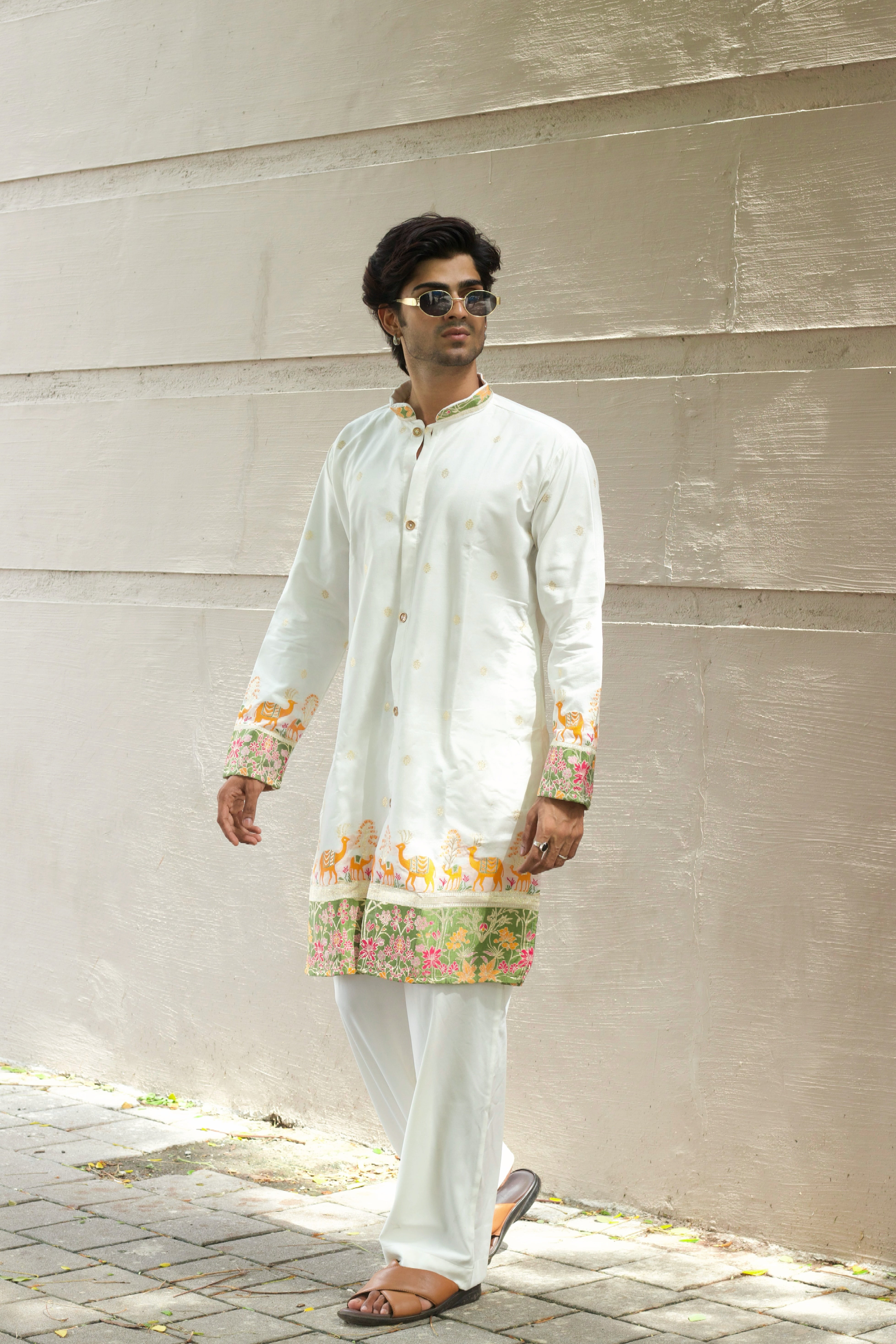 CAMEL & FLORAL DESIGNED INDO-WESTERN KURTA