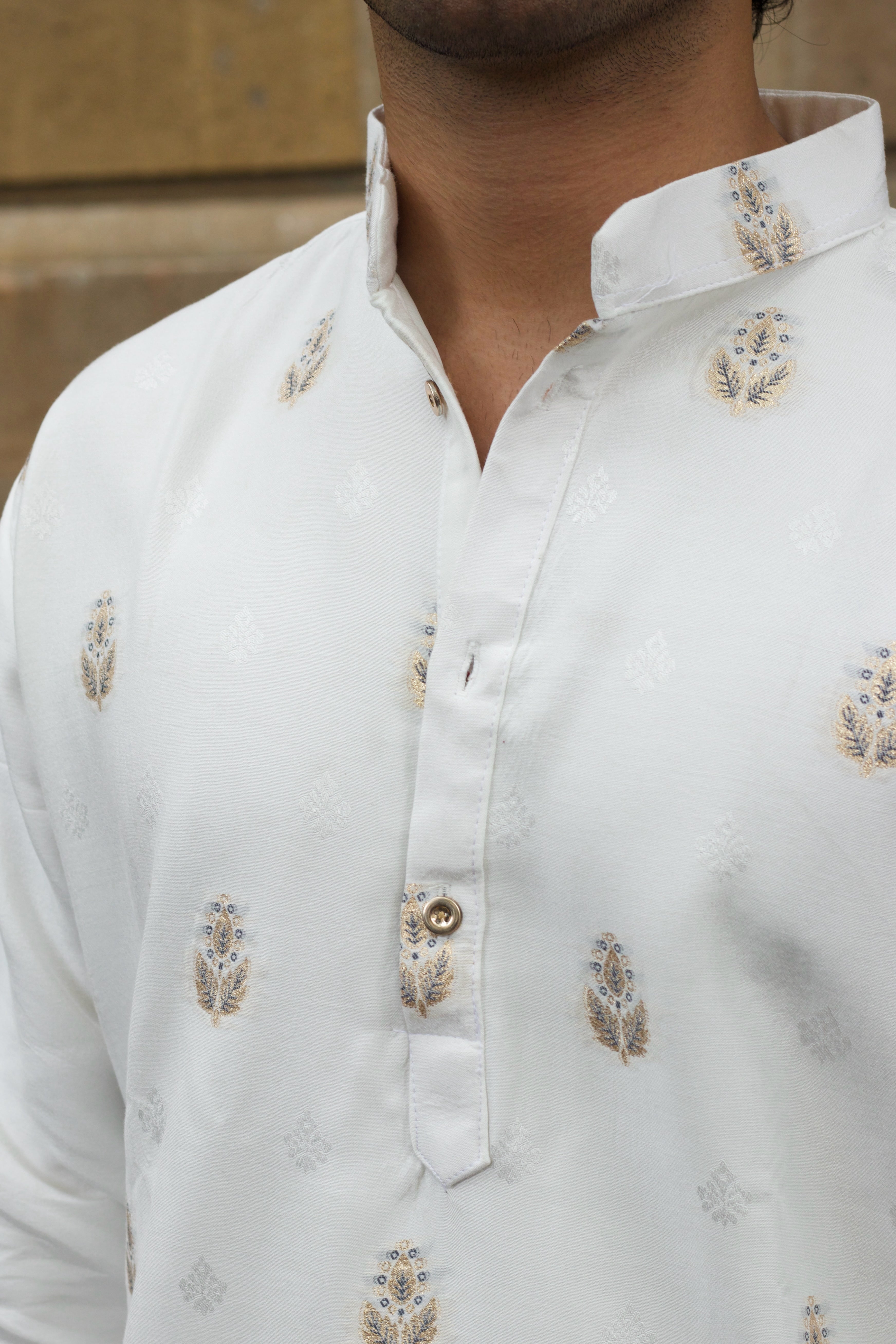 WHITE SHAHI MAHAL JACQUARD DESIGNER KURTA