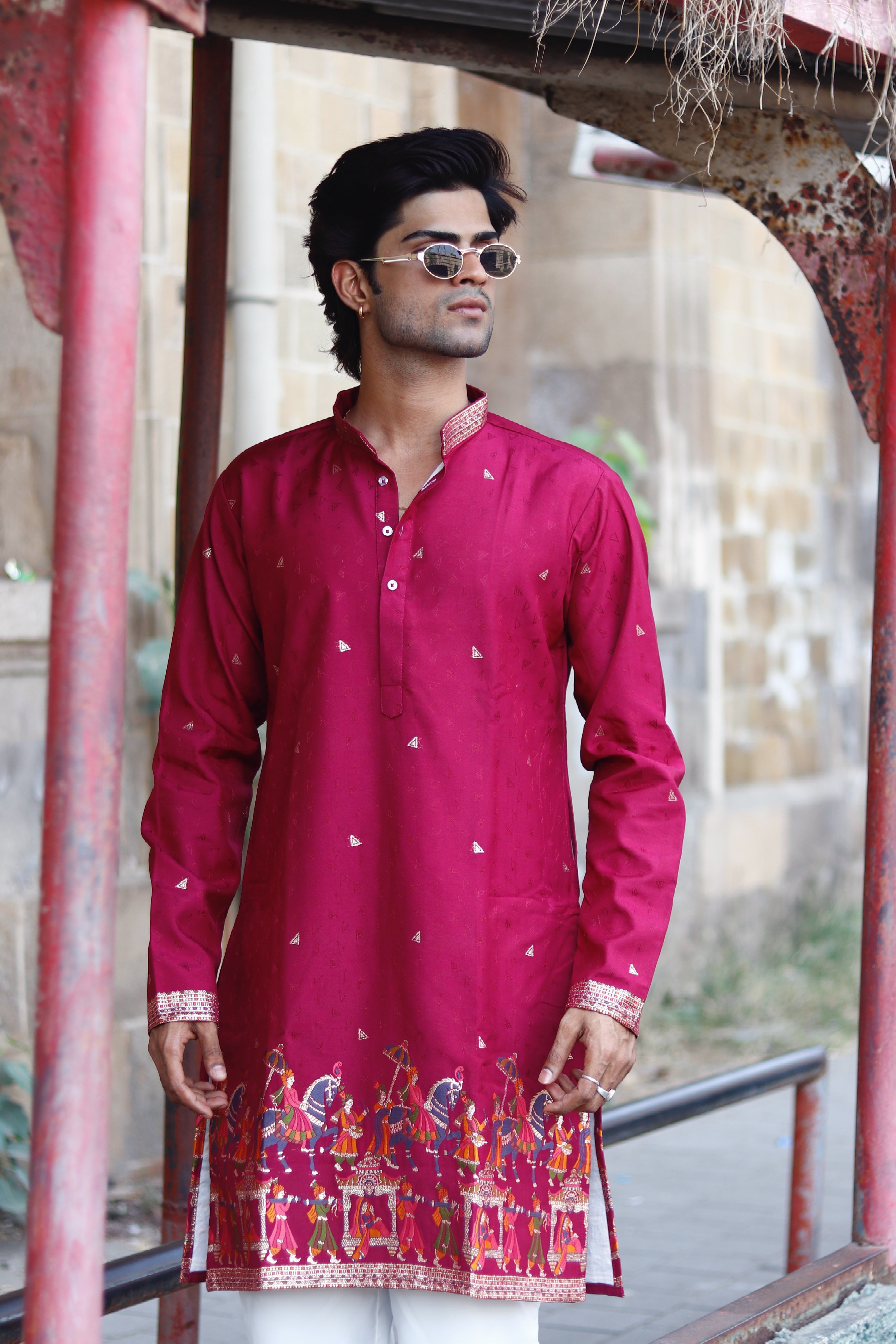 WINE SHAHI BAARAT JACQUARD EXCLUSIVE KURTA