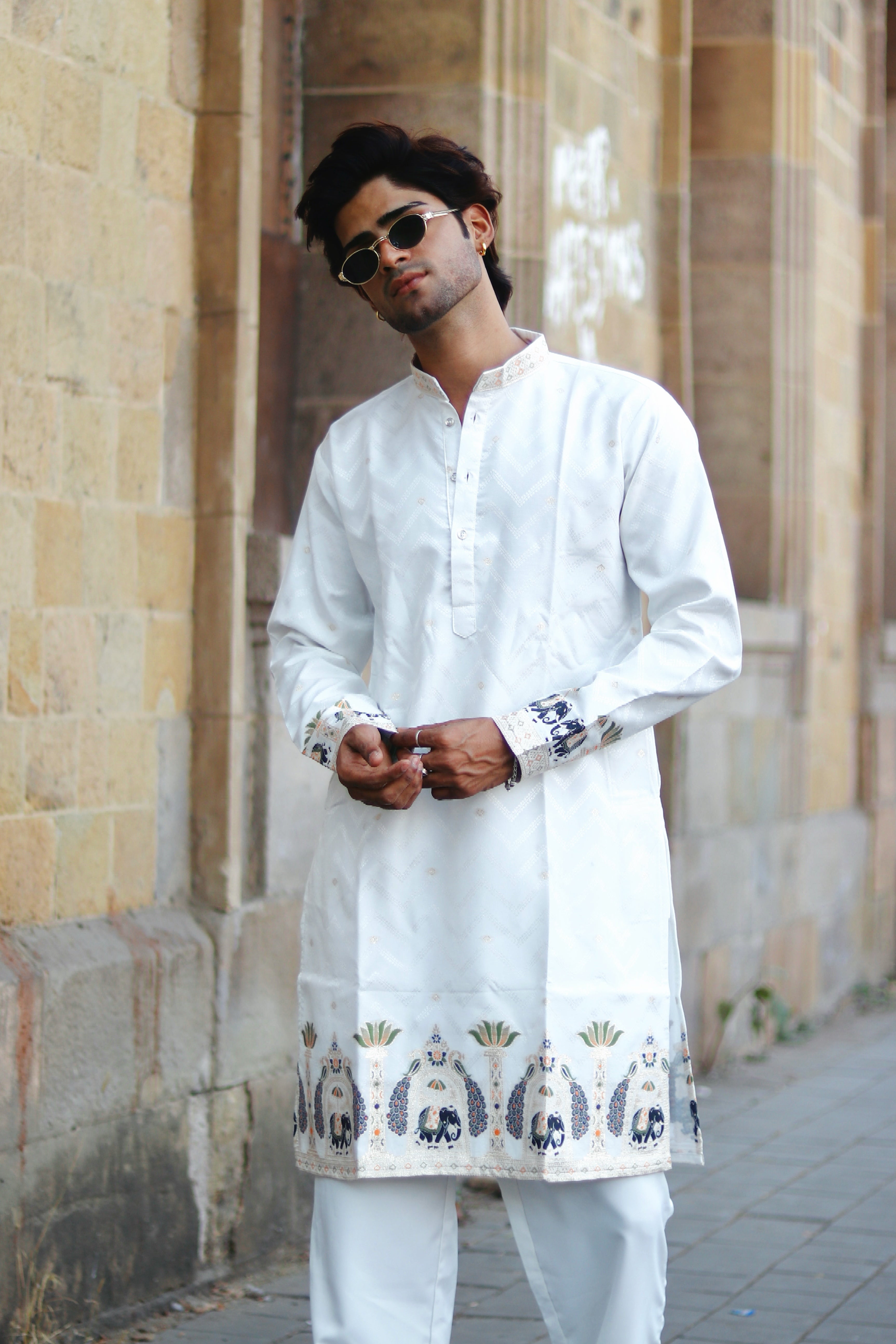 WHITE MOR GAJ EXCLUSIVE JACQUARD KURTA