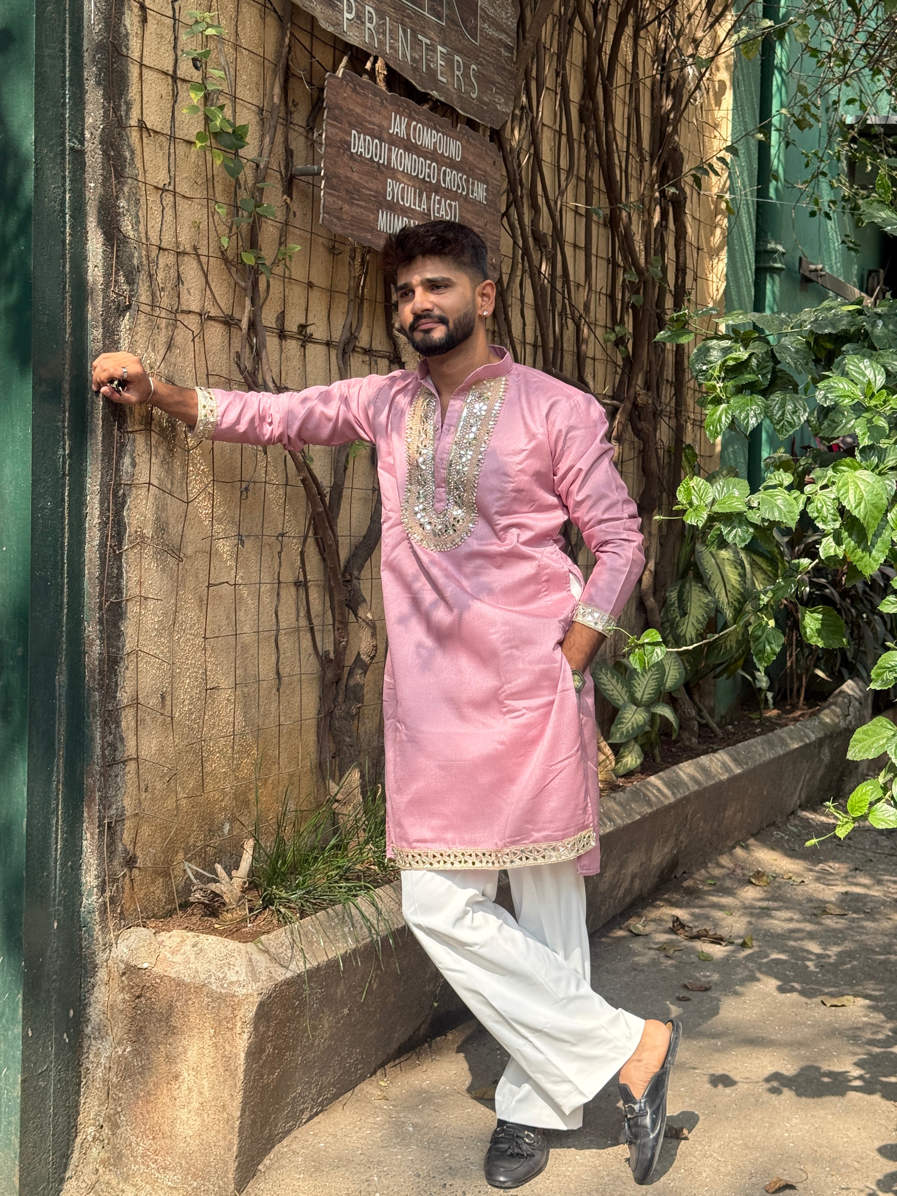 PINK MIRROR EMBOLISHED KURTA