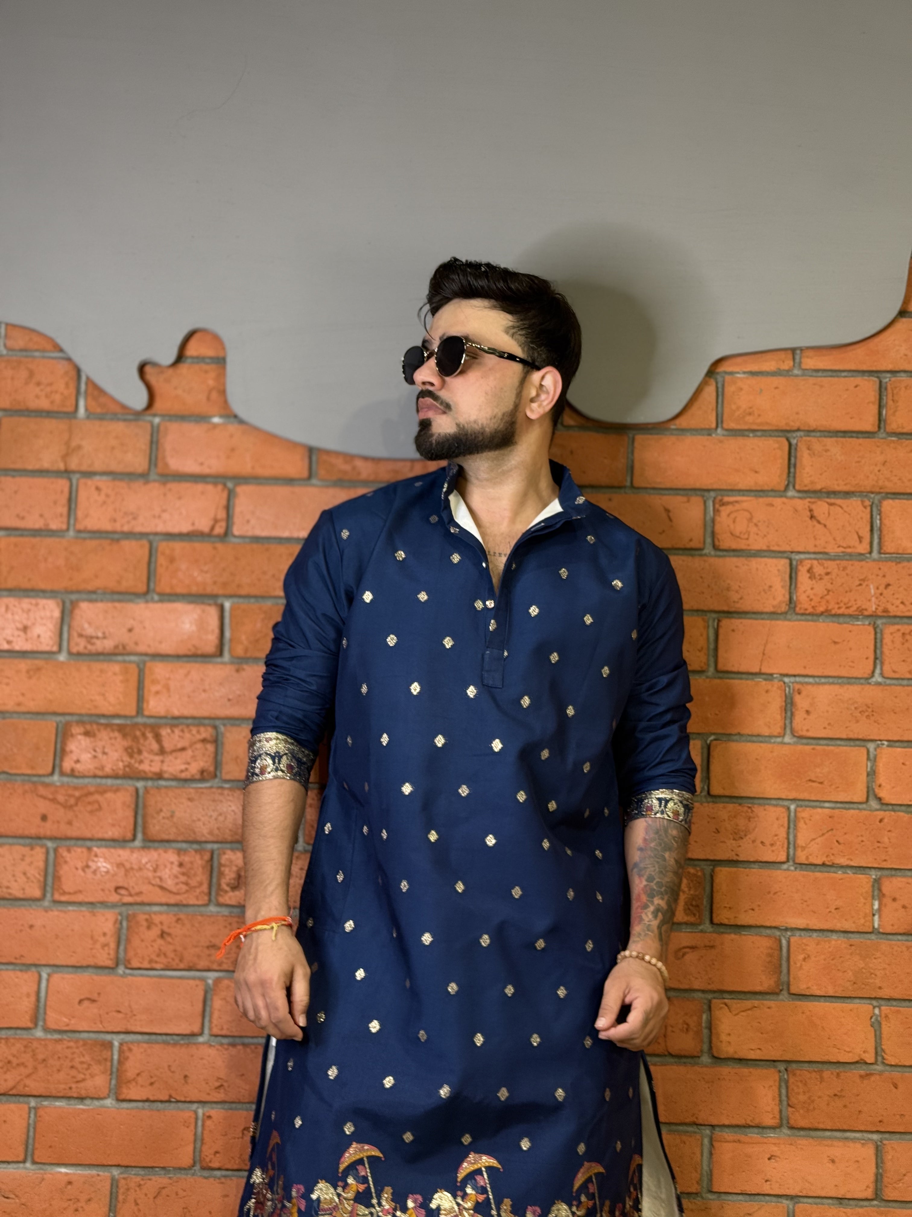 NAVY BLUE MAHARAJ JACQUARD DESIGNER KURTA