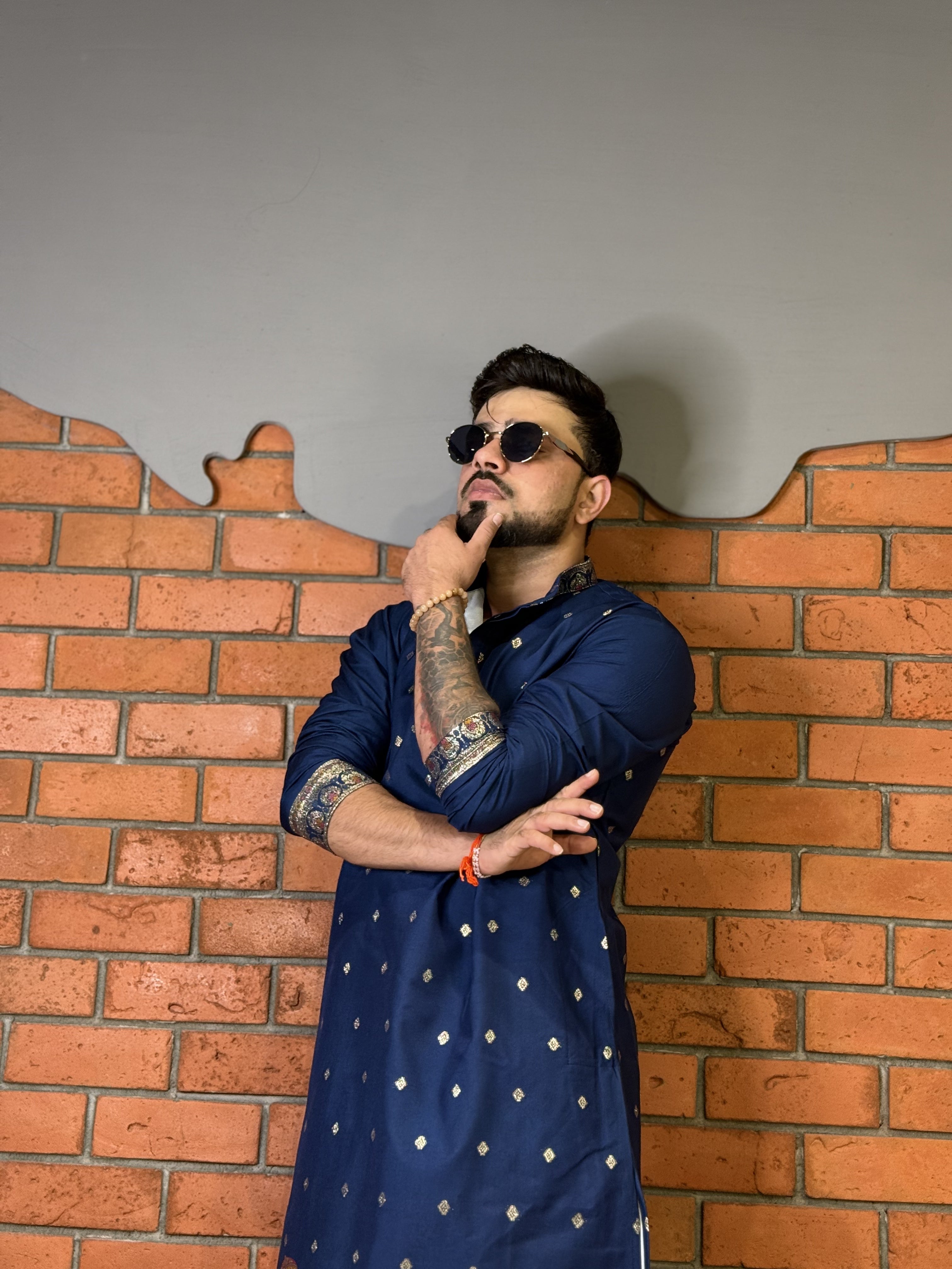 NAVY BLUE MAHARAJ JACQUARD DESIGNER KURTA
