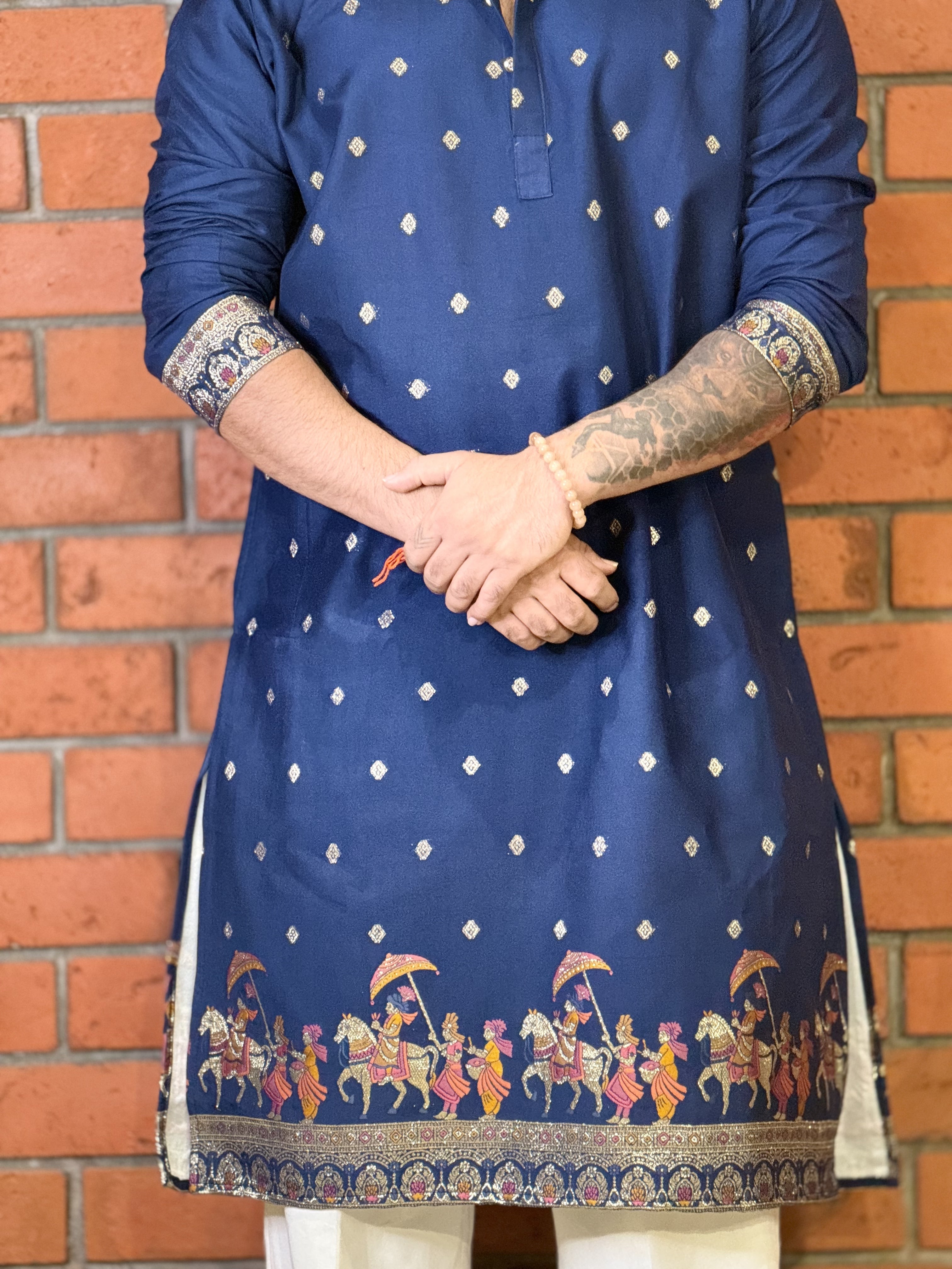 NAVY BLUE MAHARAJ JACQUARD DESIGNER KURTA