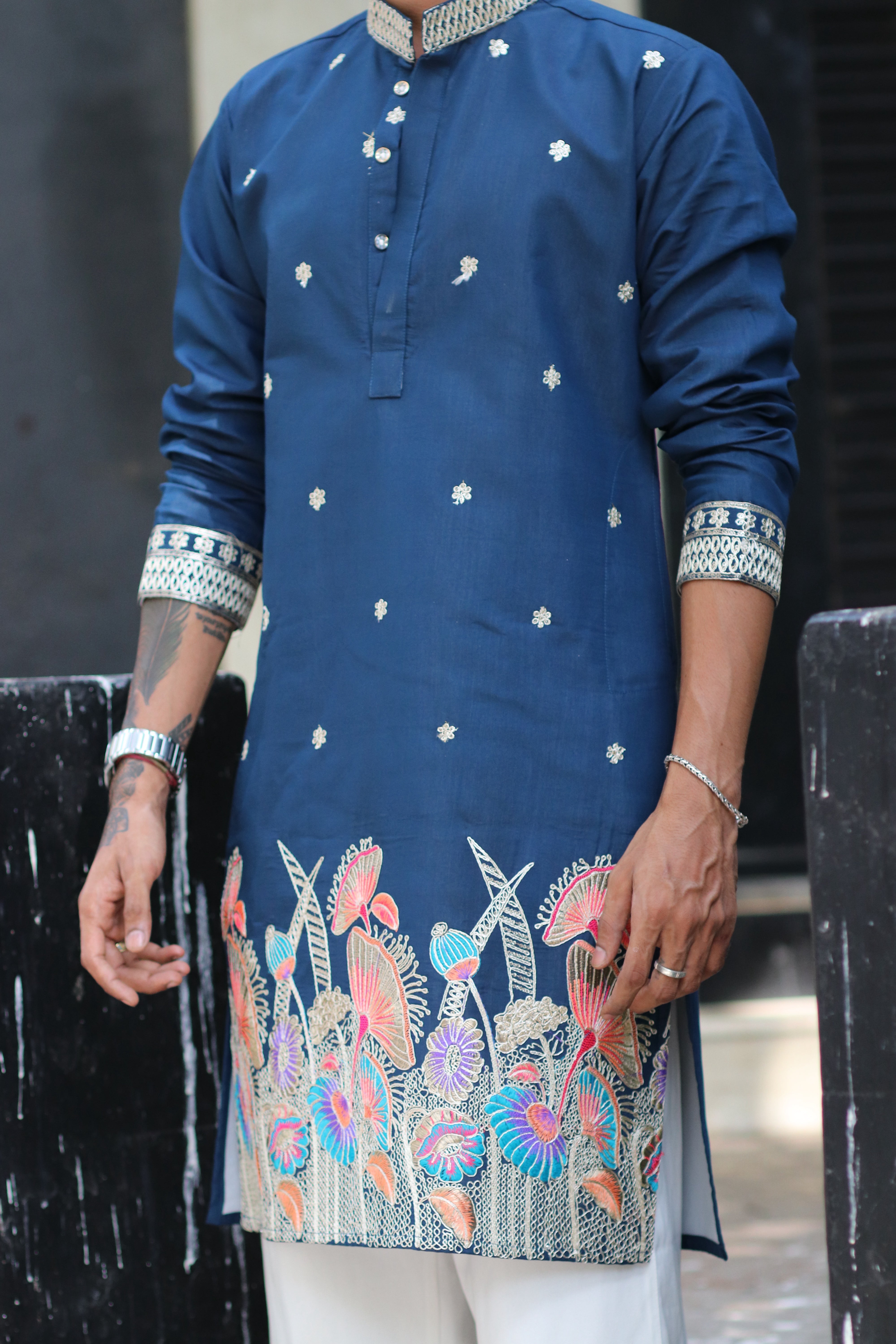 DEEP BLUE GULZAR DORI EMBROIDERED EXCLUSIVE KURTA