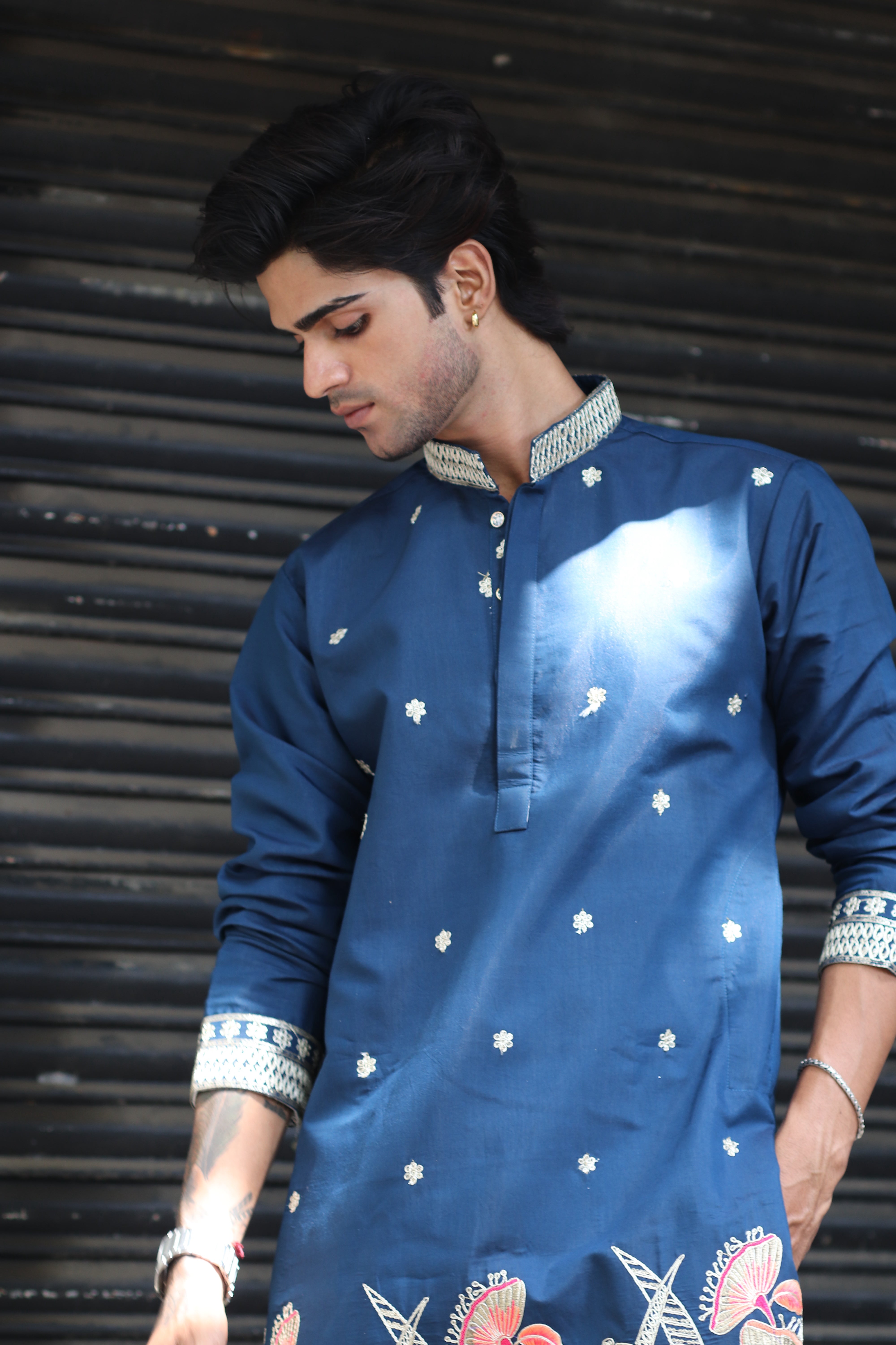 DEEP BLUE GULZAR DORI EMBROIDERED EXCLUSIVE KURTA