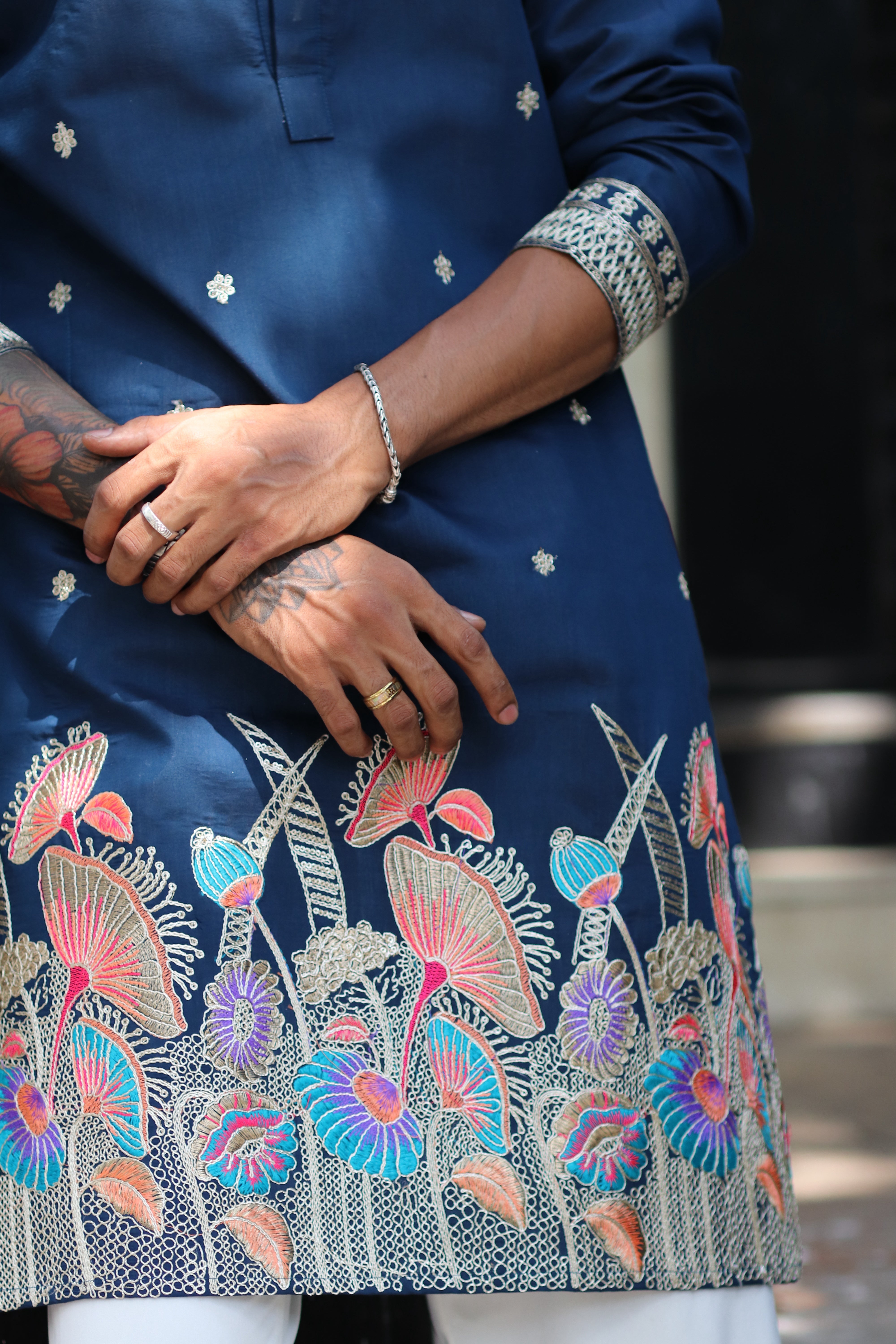 DEEP BLUE GULZAR DORI EMBROIDERED EXCLUSIVE KURTA
