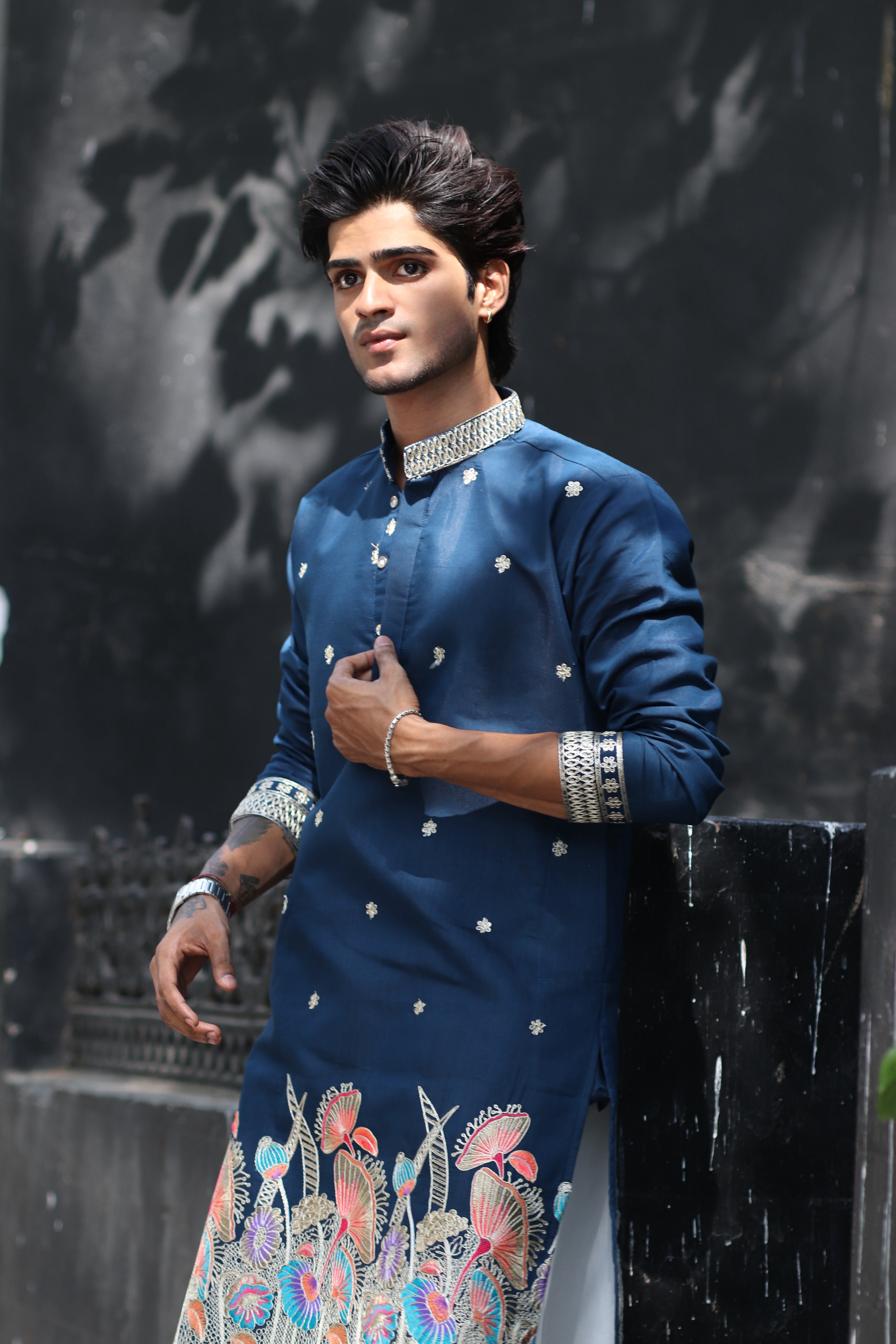 DEEP BLUE GULZAR DORI EMBROIDERED EXCLUSIVE KURTA