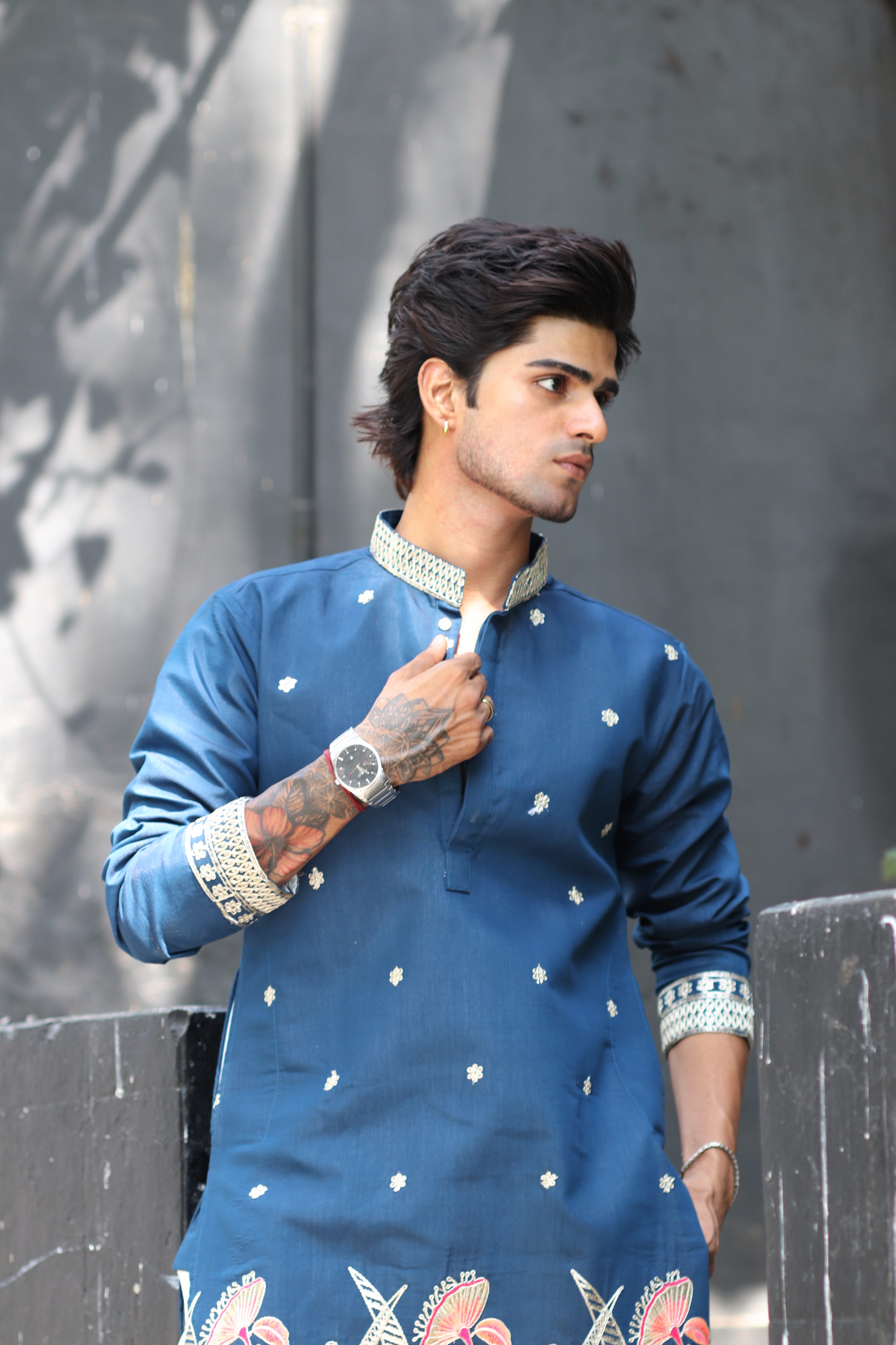 DEEP BLUE GULZAR DORI EMBROIDERED EXCLUSIVE KURTA