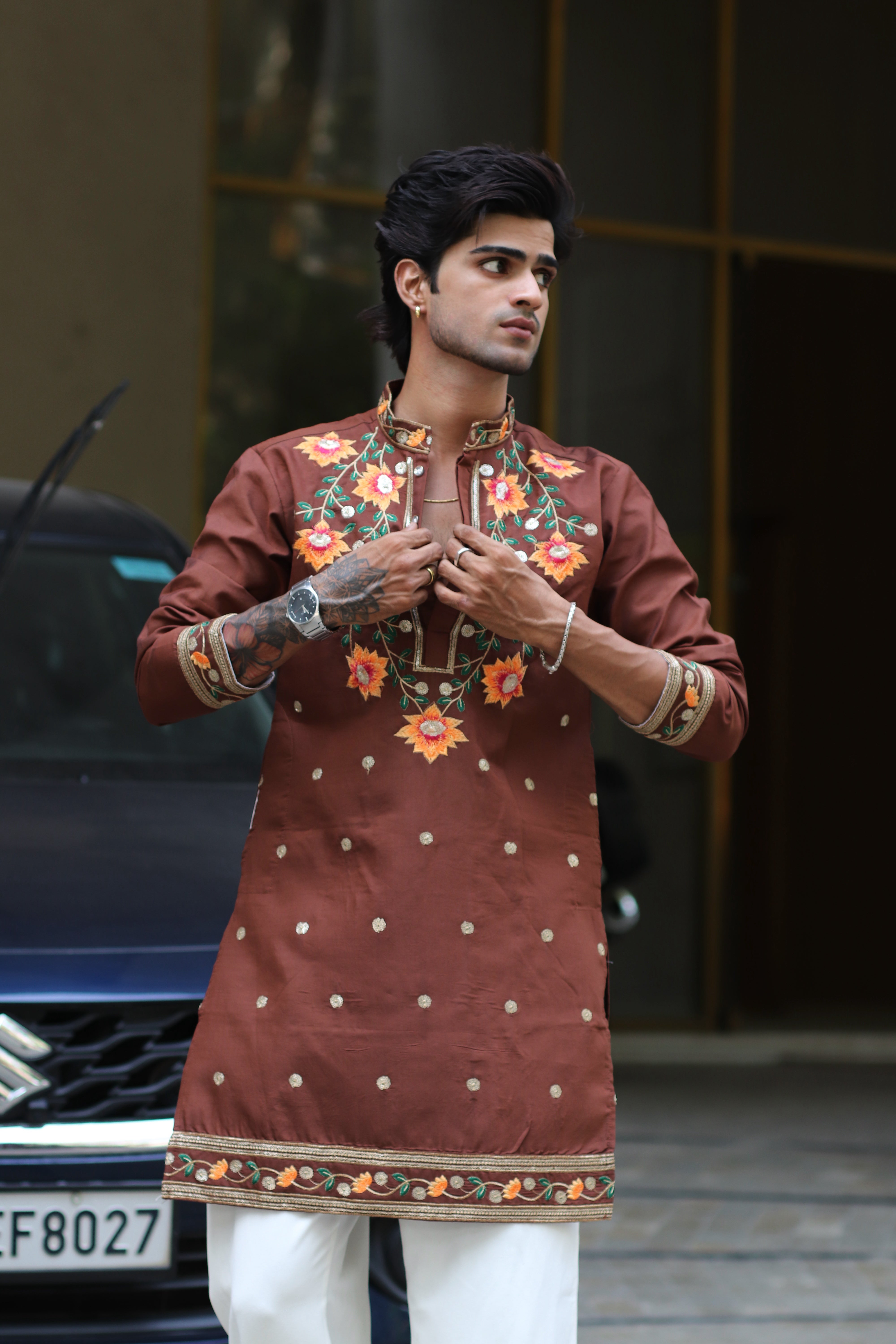 PADMABAGH LOTUS BROWN EMBROIDERED KURTA