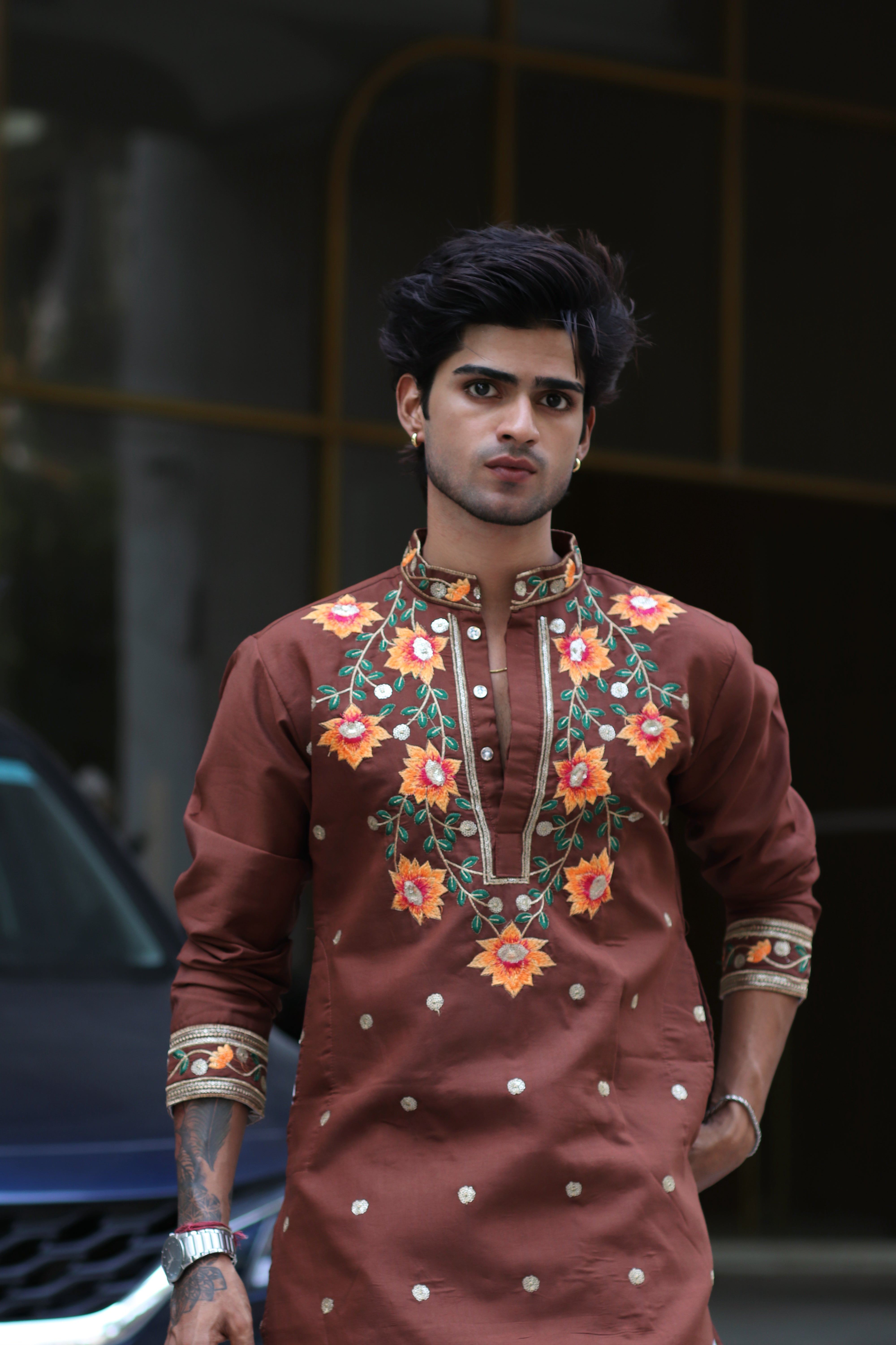 PADMABAGH LOTUS BROWN EMBROIDERED KURTA