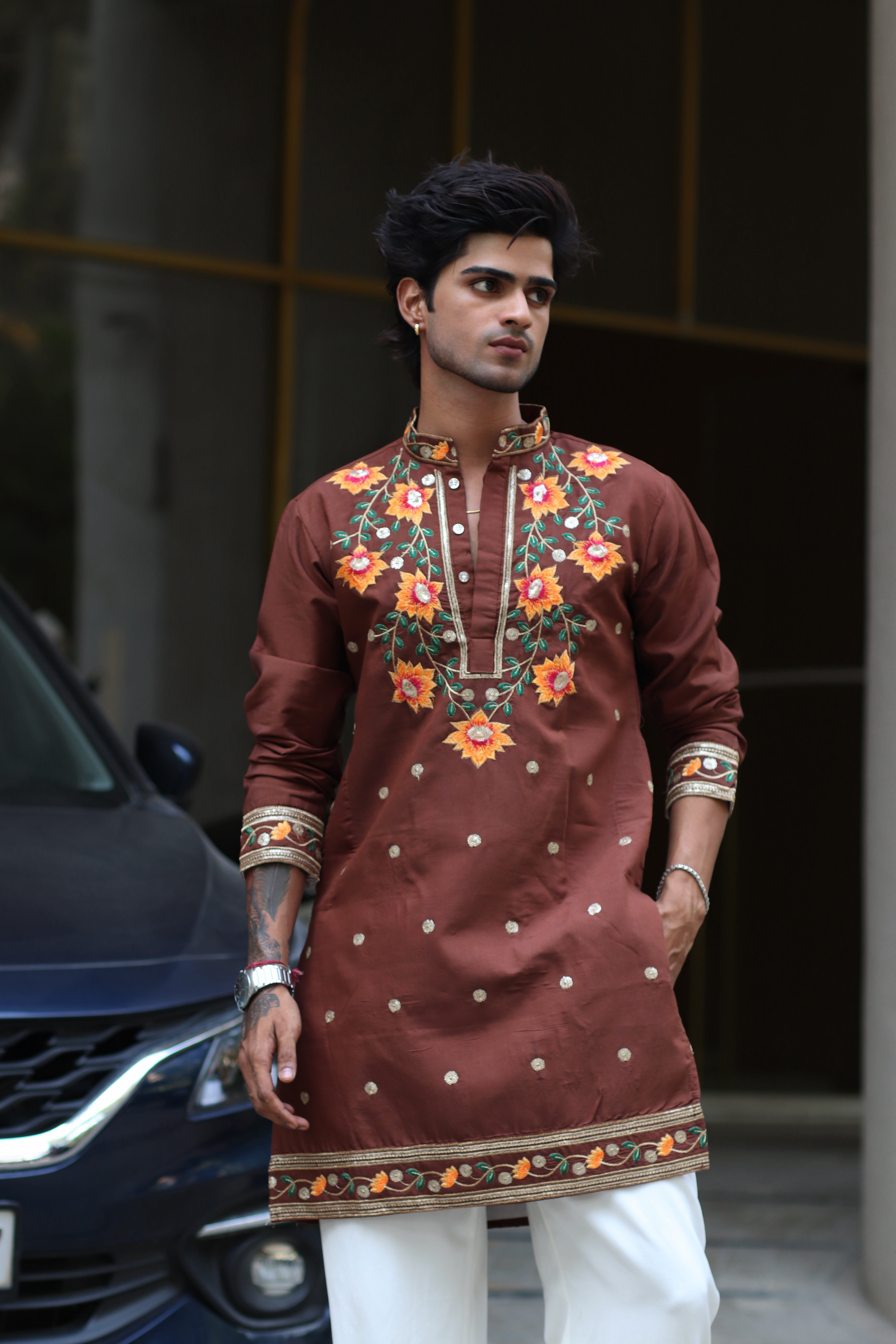 PADMABAGH LOTUS BROWN EMBROIDERED KURTA