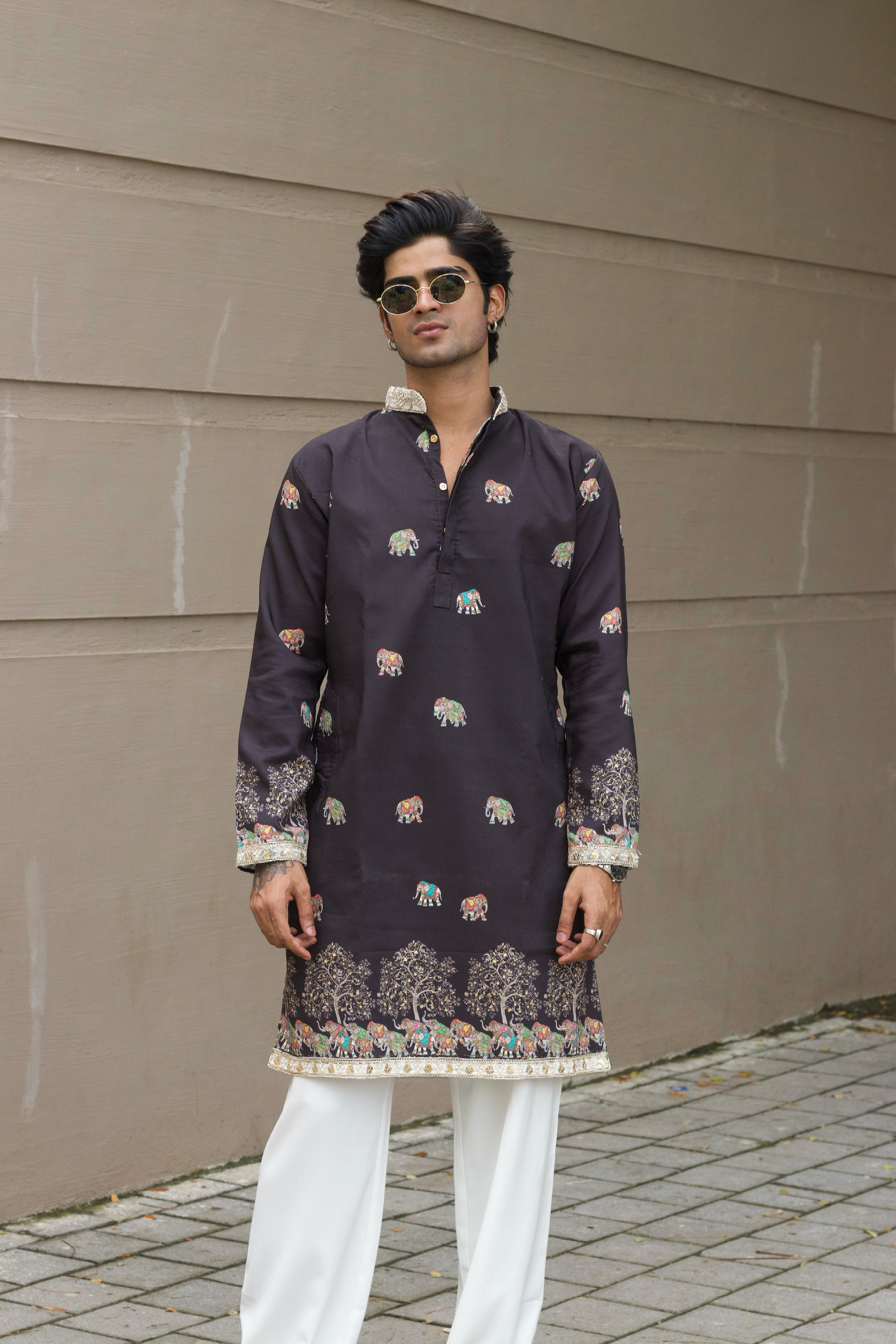 BLACK HATHI PRINTED EXCLUSIVE KURTA