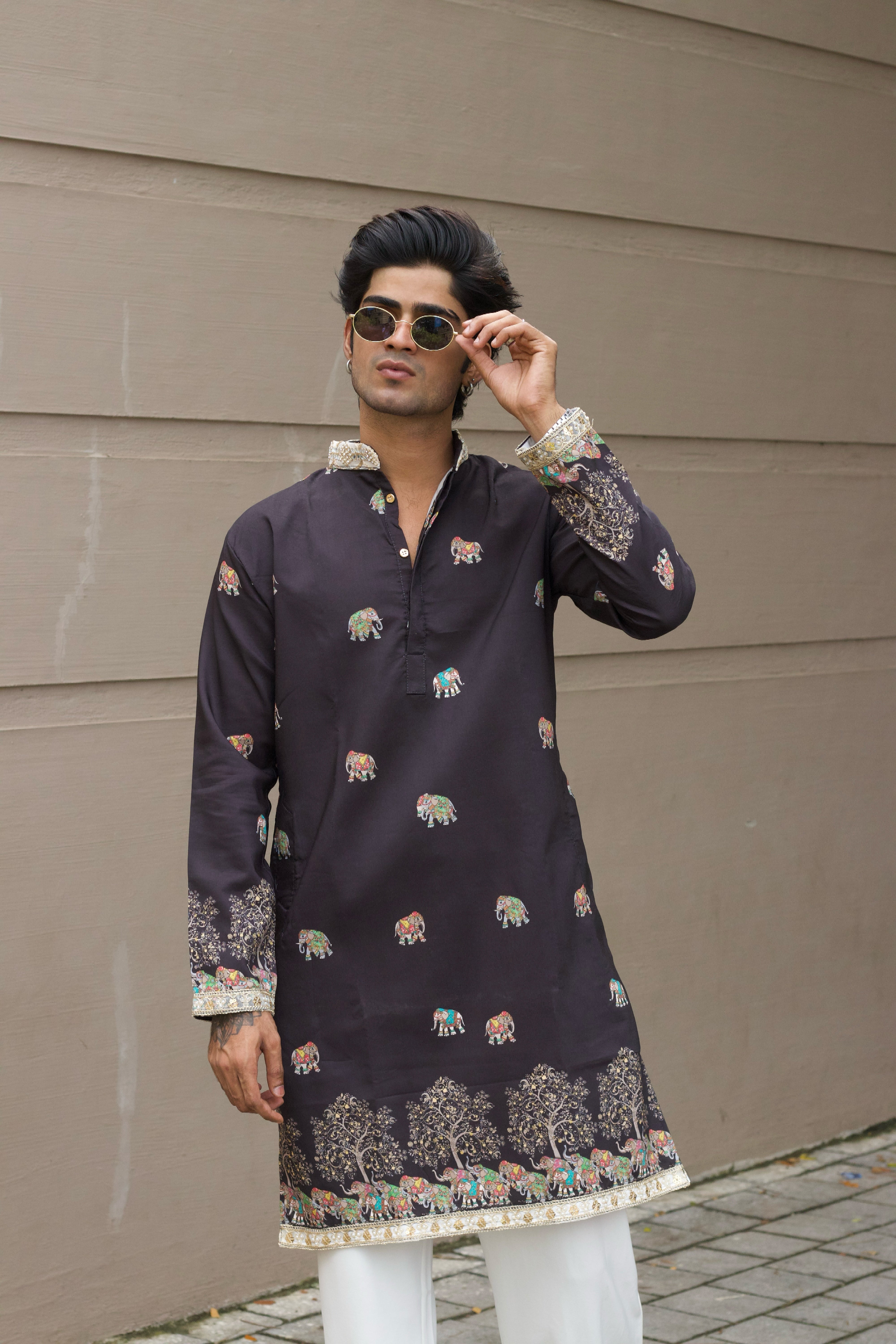 BLACK HATHI PRINTED EXCLUSIVE KURTA