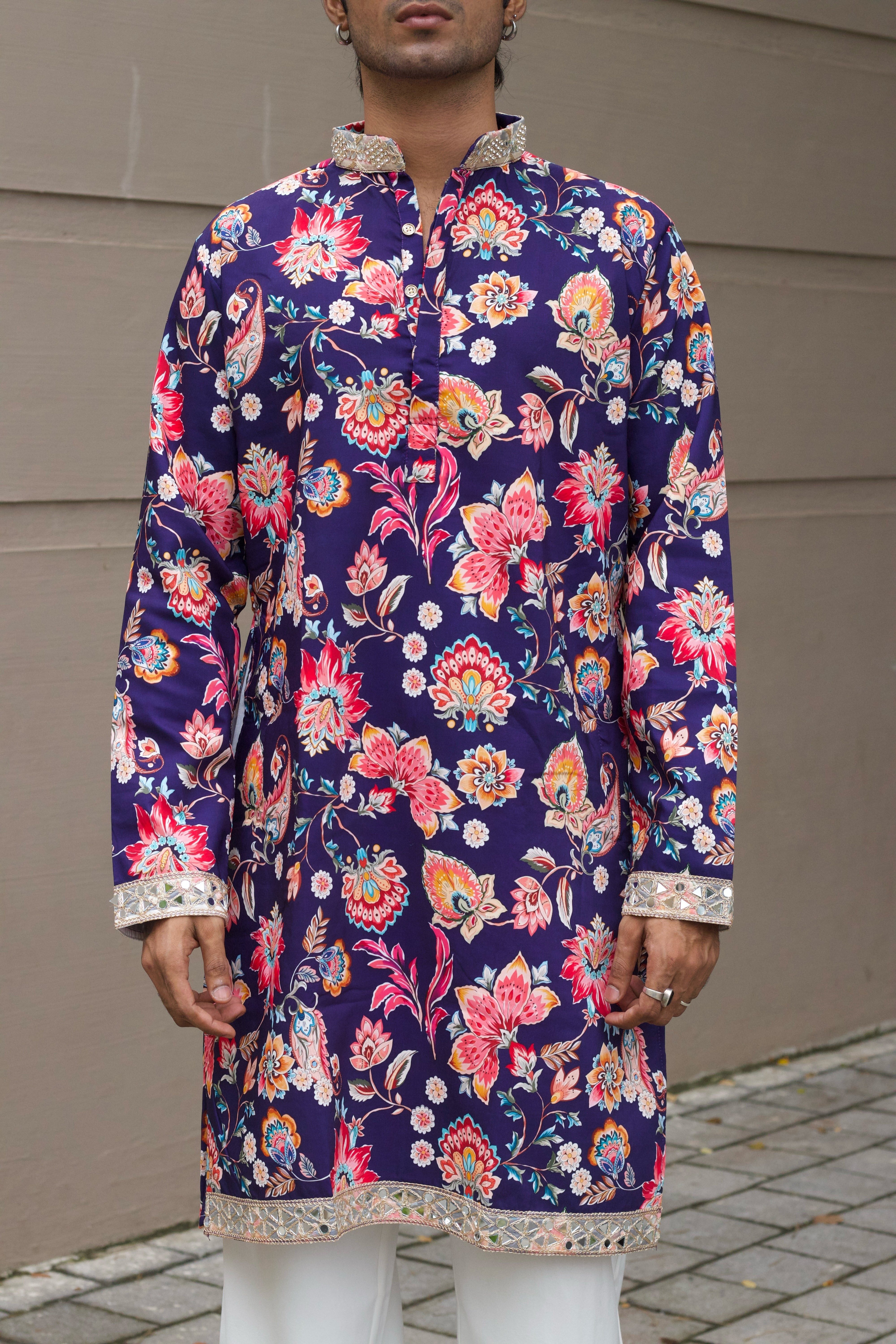 DARK BLUE FLORAL PRINTED KURTA