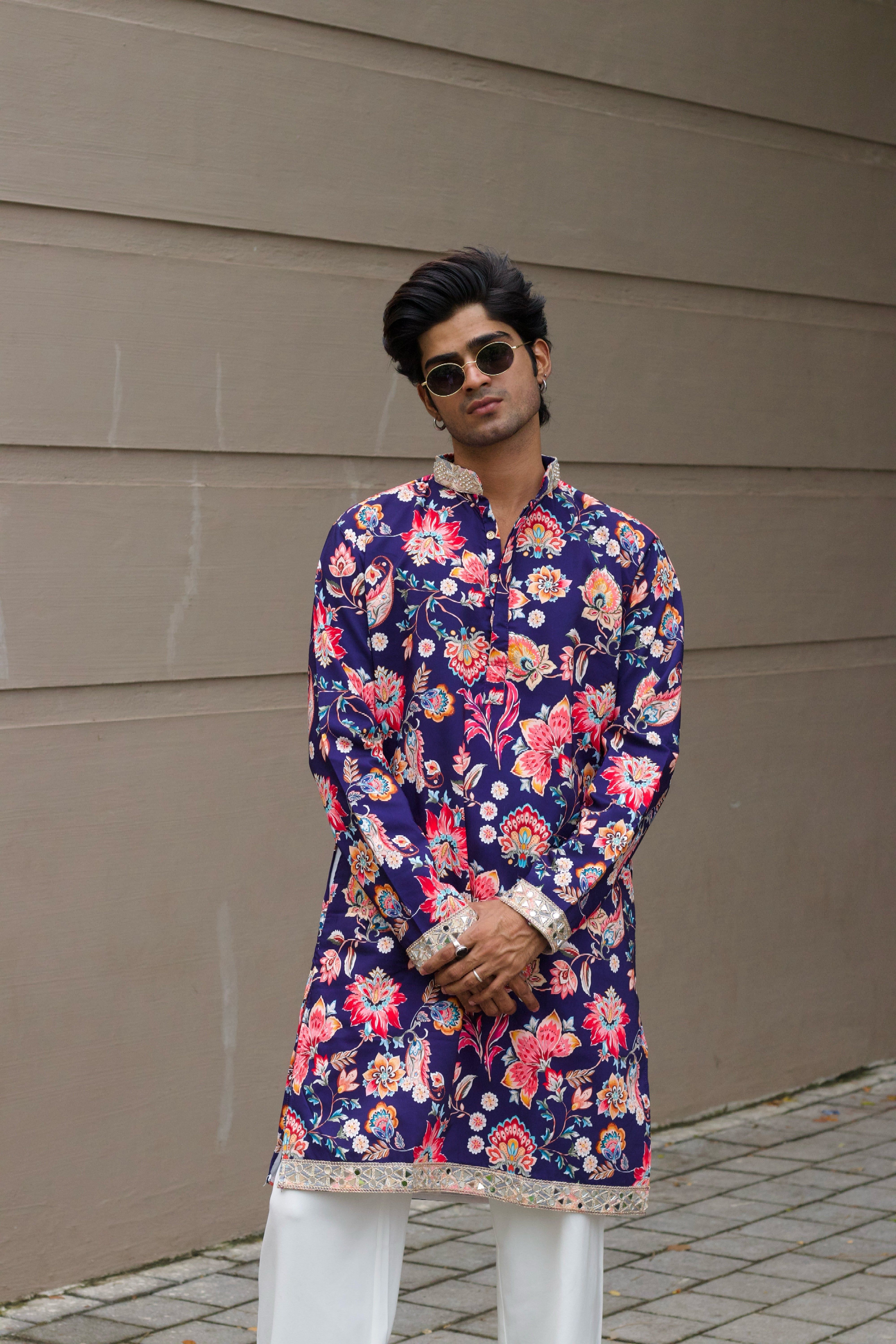 DARK BLUE FLORAL PRINTED KURTA